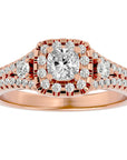 Inel de Logodnă Vintage Pavé Halo din Aur 14k cu Diamante Create în Laborator de 0.87 ct din 14k Aur Roz - Castelo.ro
