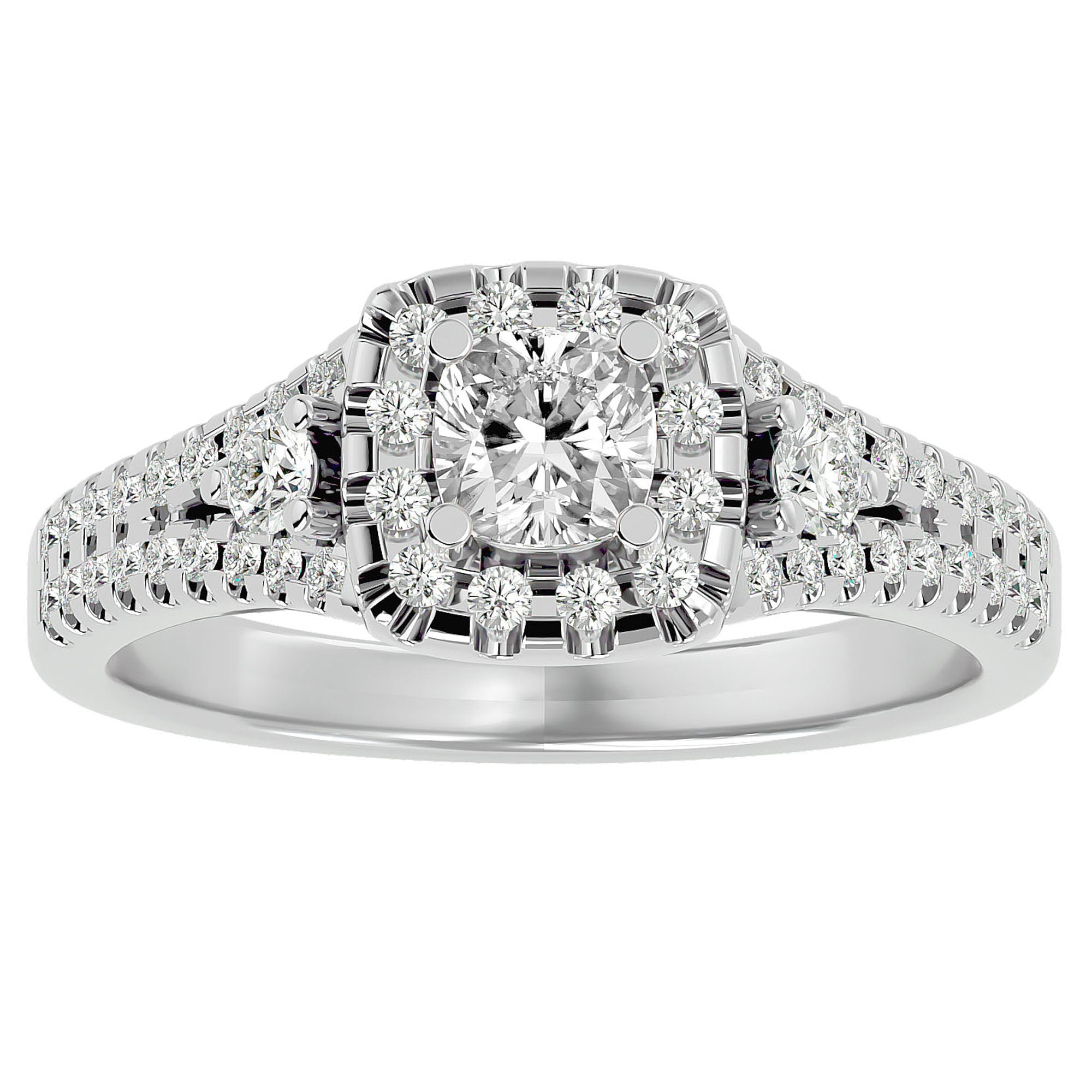 Inel de Logodnă Vintage Pavé Halo din Aur 14k cu Diamante Naturale de 0.87 ct din 14k Aur Alb - Castelo.ro