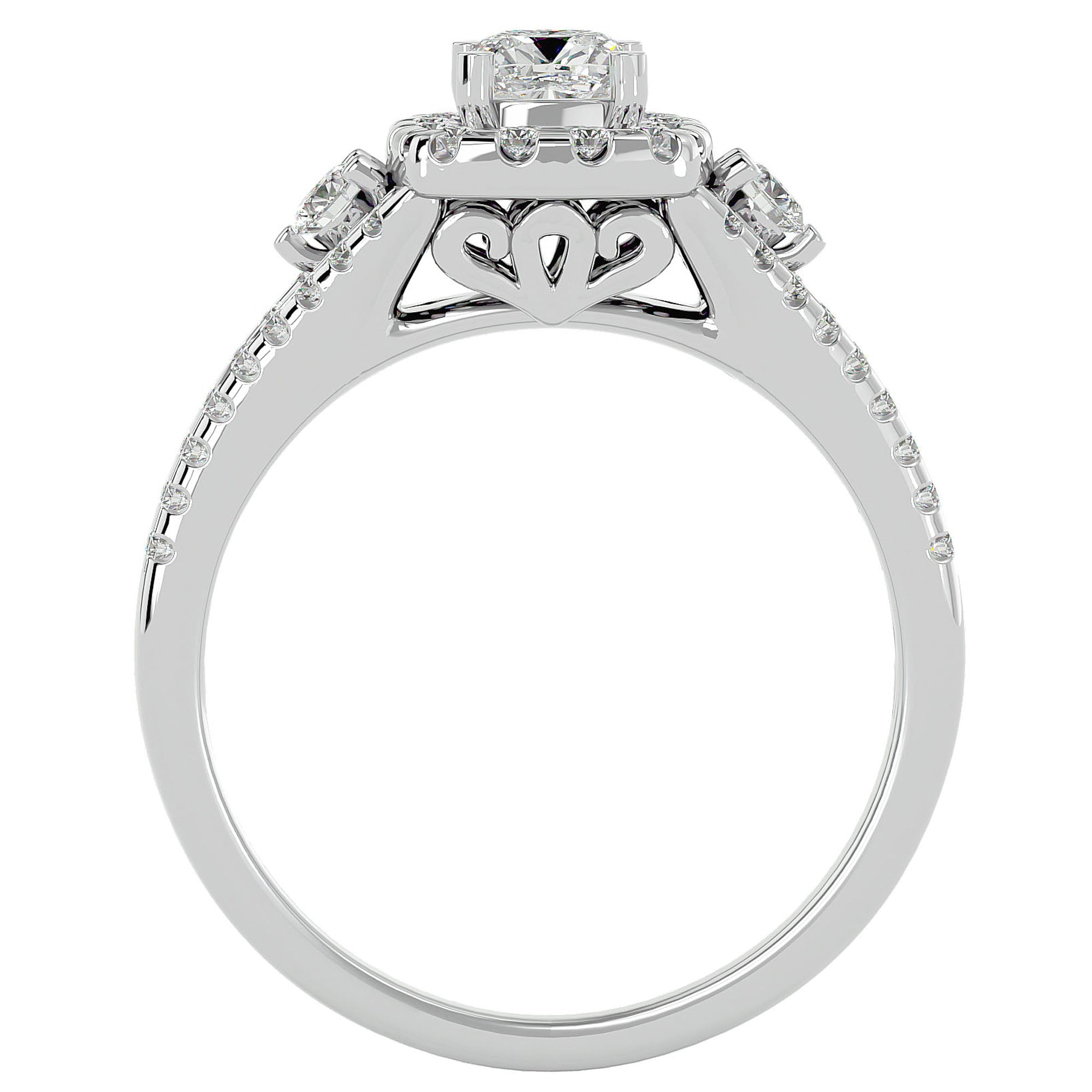 Inel de Logodnă Vintage Pavé Halo din Aur 14k cu Diamante Naturale de 0.87 ct din 14k Aur Alb - Castelo.ro