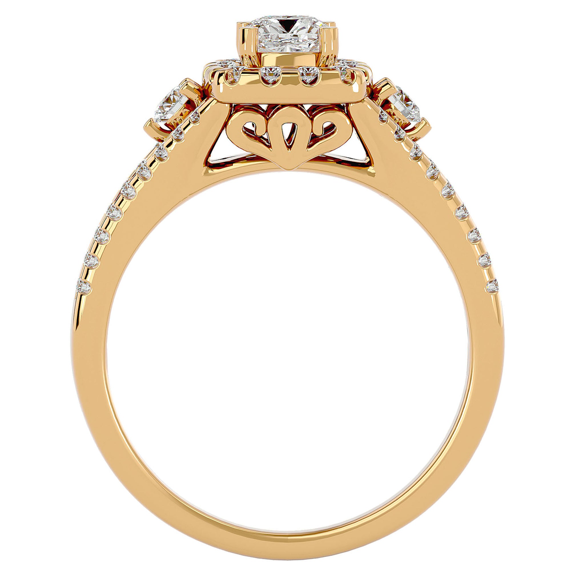 Inel de Logodnă Vintage Pavé Halo din Aur 14k cu Diamante Create în Laborator de 0.87 ct din 14k Aur Galben - Castelo.ro