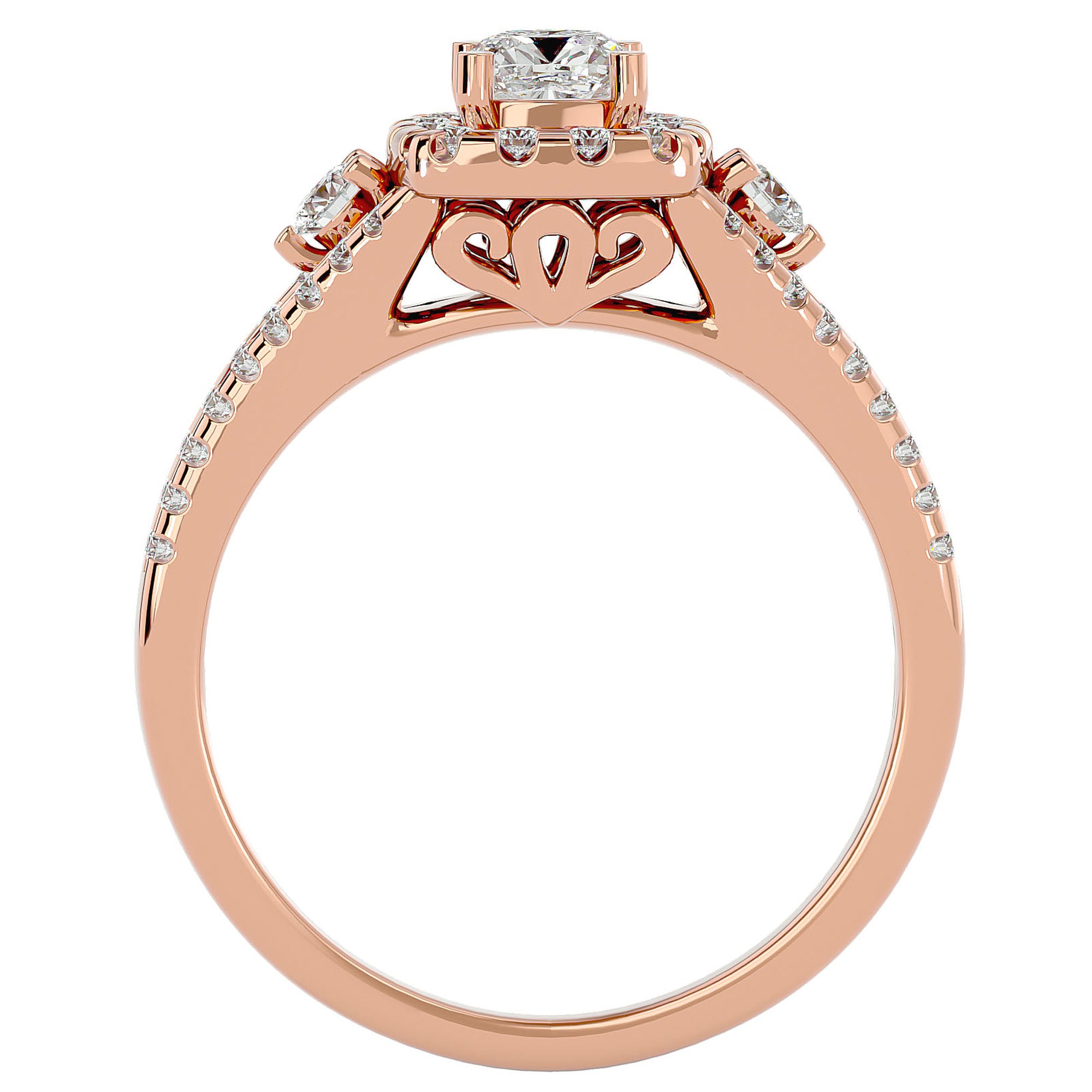 Inel de Logodnă Vintage Pavé Halo din Aur 14k cu Diamante Create în Laborator de 0.87 ct din 14k Aur Roz - Castelo.ro