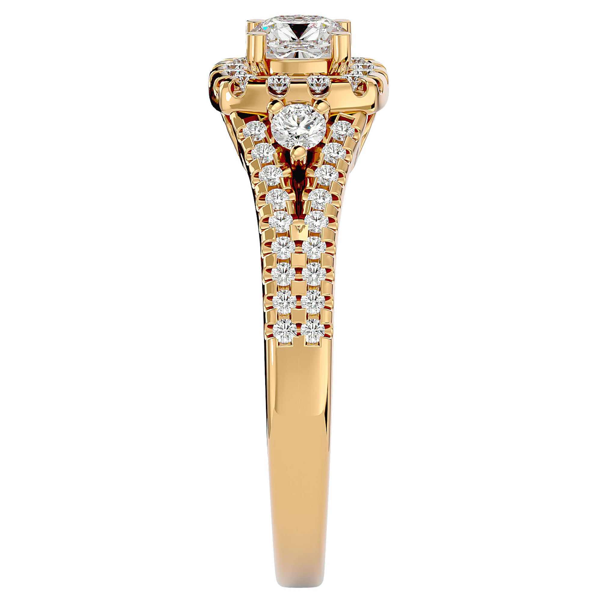 Inel de Logodnă Vintage Pavé Halo din Aur 14k cu Diamante Naturale de 0.87 ct din 14k Aur Galben - Castelo.ro