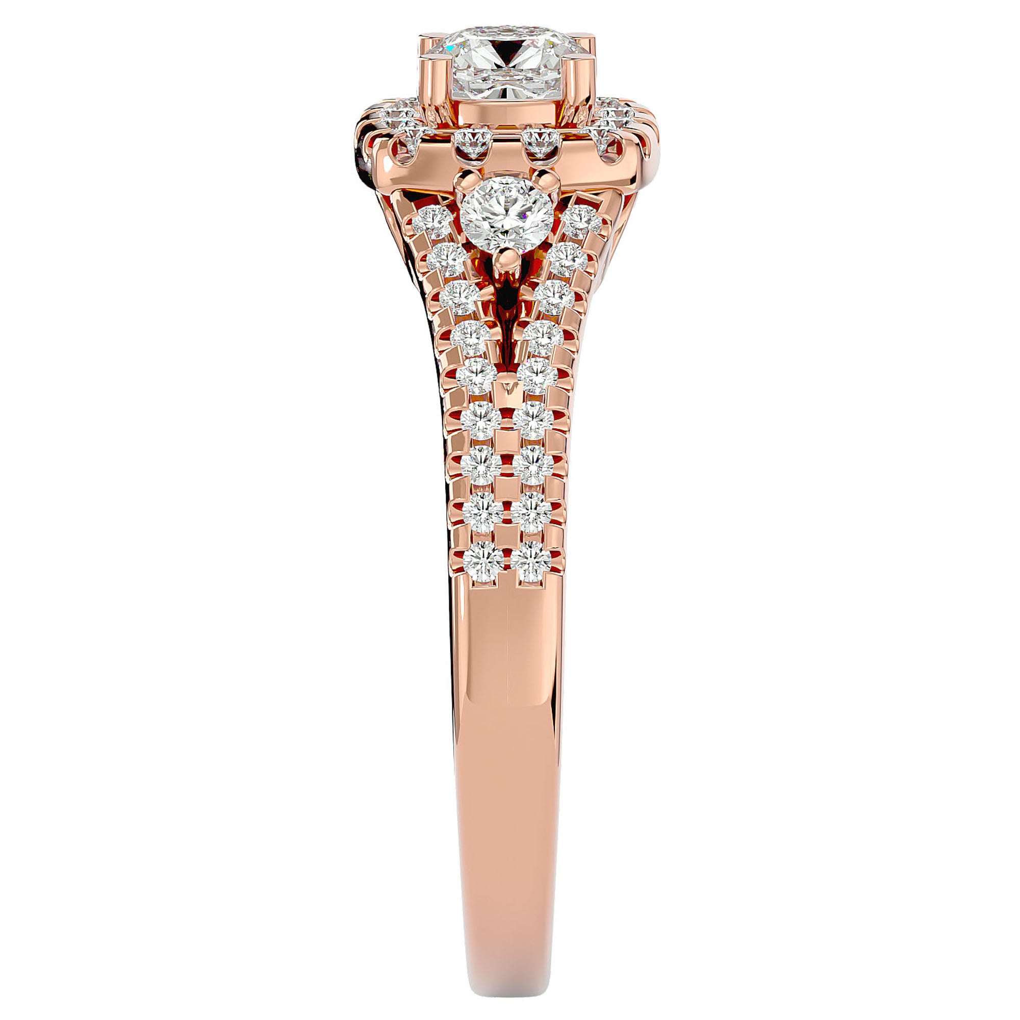 Inel de Logodnă Vintage Pavé Halo din Aur 14k cu Diamante Create în Laborator de 0.87 ct din 14k Aur Roz - Castelo.ro