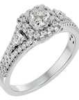 Inel de Logodnă Vintage Pavé Halo din Aur 14k cu Diamante Naturale de 0.87 ct din 14k Aur Alb - Castelo.ro