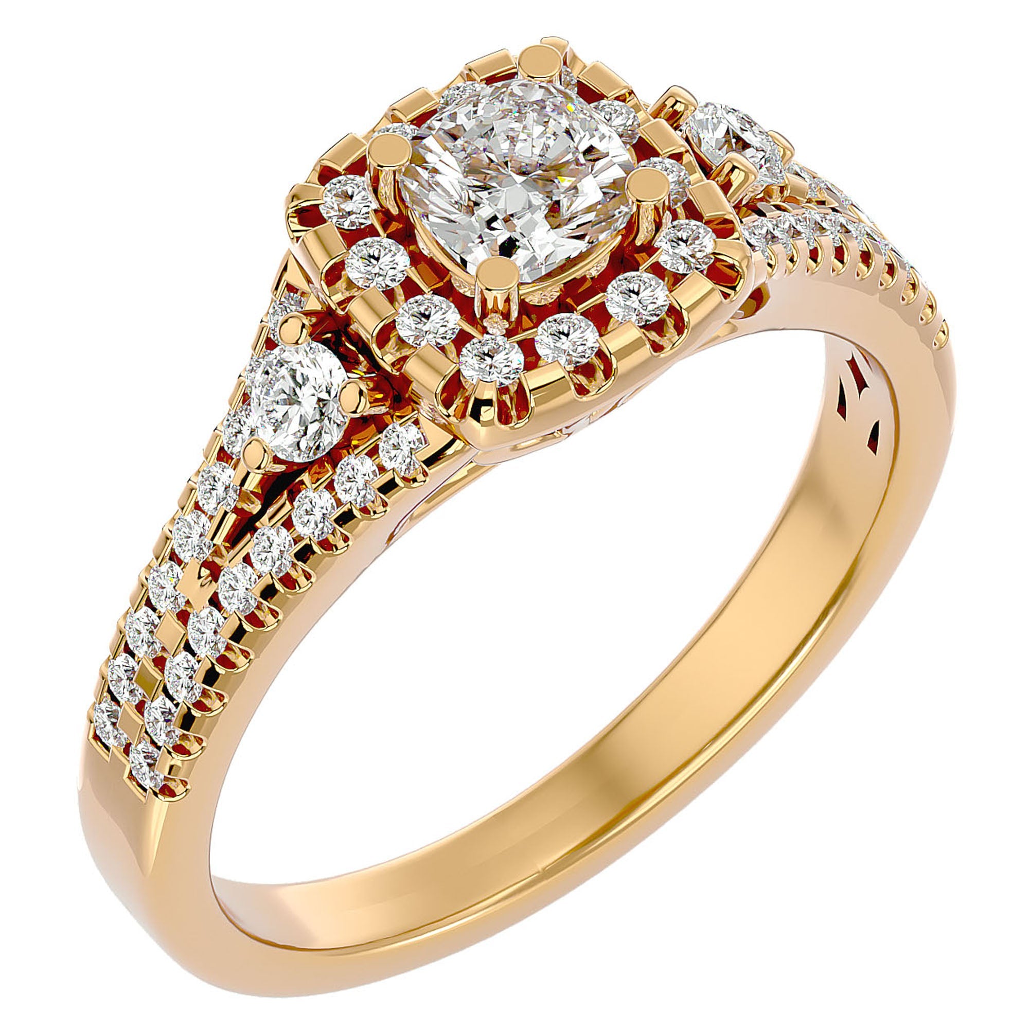 Inel de Logodnă Vintage Pavé Halo din Aur 14k cu Diamante Create în Laborator de 0.87 ct din 14k Aur Galben - Castelo.ro