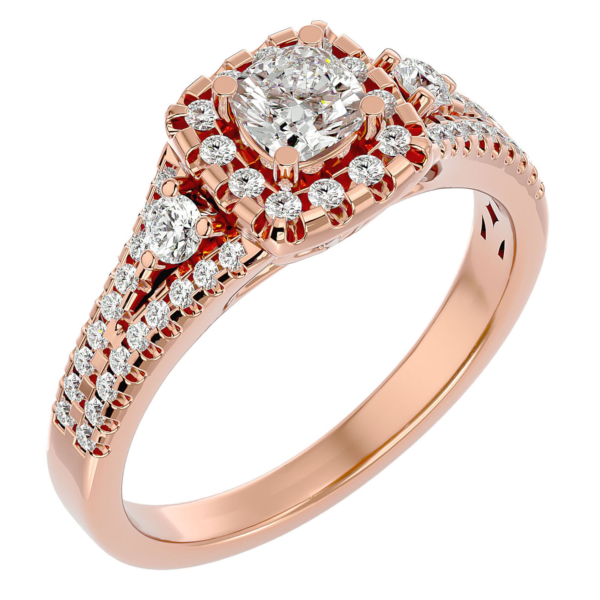 Inel de Logodnă Vintage Pavé Halo din Aur 14k cu Diamante Create în Laborator de 0.87 ct din 14k Aur Roz - Castelo.ro