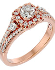 Inel de Logodnă Vintage Pavé Halo din Aur 14k cu Diamante Create în Laborator de 0.87 ct din 14k Aur Roz - Castelo.ro