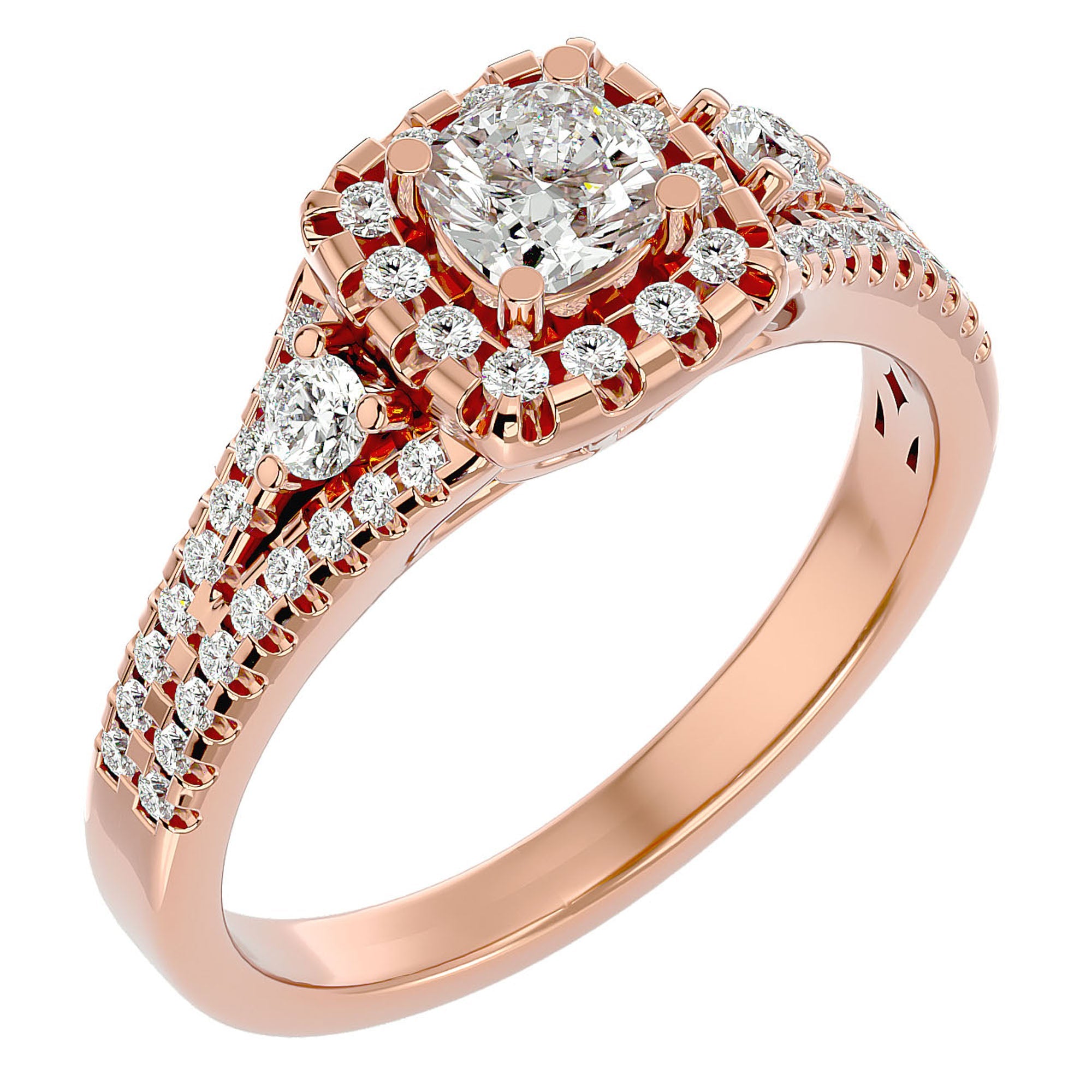 Inel de Logodnă Vintage Pavé Halo din Aur 14k cu Moissanite de 0.87 ct din 14k Aur Roz - Castelo.ro