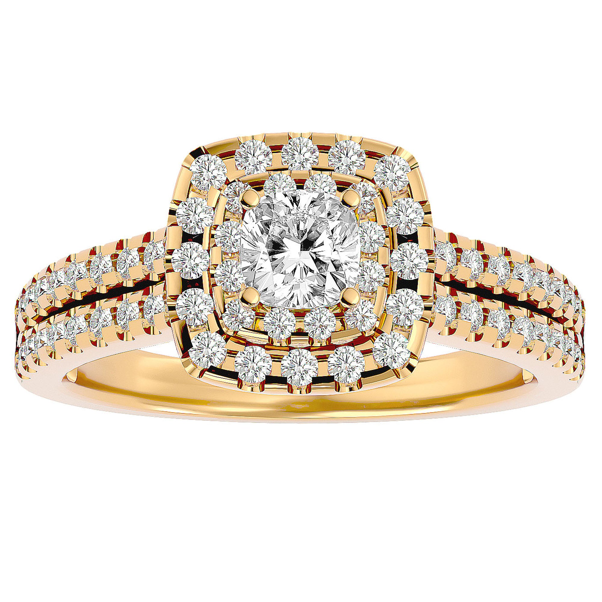 Inel de Logodnă Vintage Pavé Halo cu Diamante Create în Laborator de 0.95 ct din 18k Aur Galben - Castelo.ro