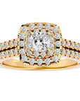 Inel de Logodnă Vintage Pavé Halo cu Diamante Create în Laborator de 0.95 ct din 18k Aur Galben - Castelo.ro