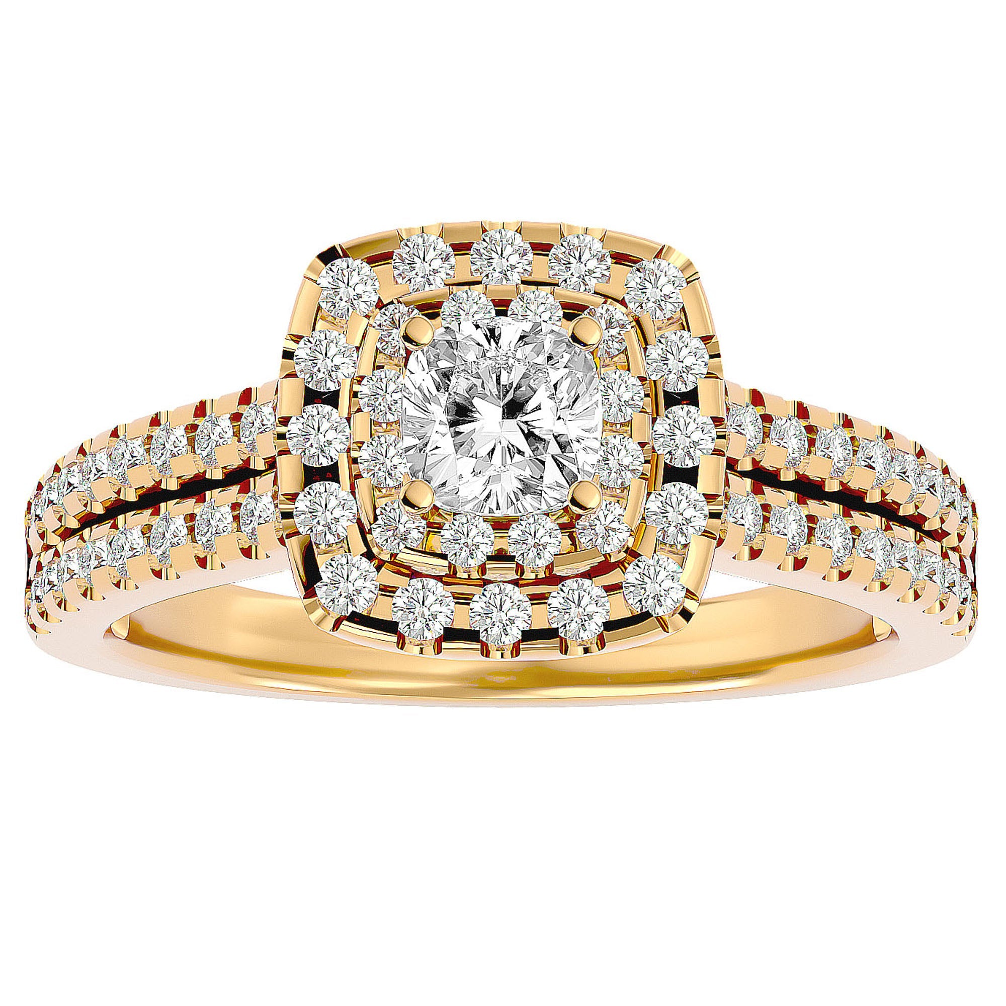 Inel de Logodnă Vintage Pavé Halo din Aur 14k cu Diamante Create în Laborator de 0.95 ct din 14k Aur Galben - Castelo.ro