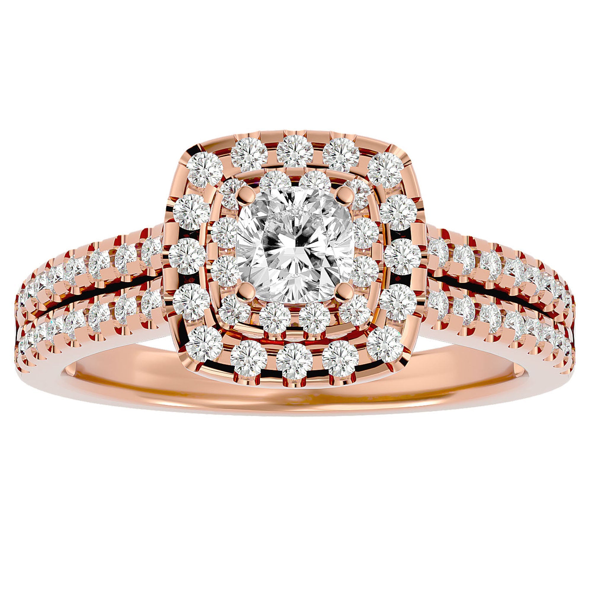 Inel de Logodnă Vintage Pavé Halo din Aur 14k cu Diamante Create în Laborator de 0.95 ct din 14k Aur Roz - Castelo.ro