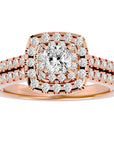 Inel de Logodnă Vintage Pavé Halo din Aur 14k cu Diamante Create în Laborator de 0.95 ct din 14k Aur Roz - Castelo.ro