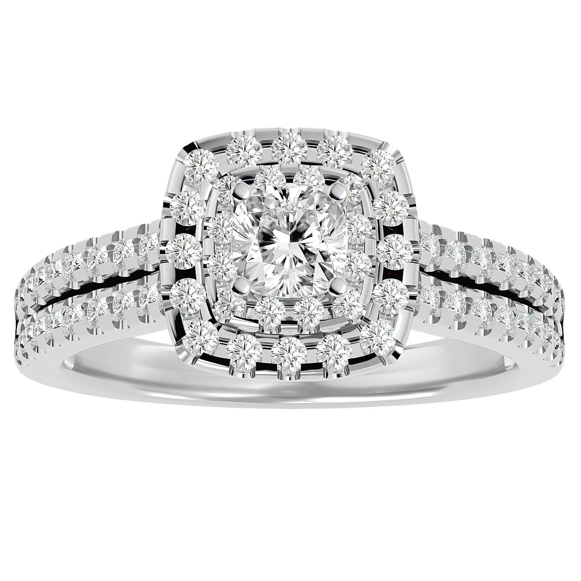 Inel de Logodnă Vintage Pavé Halo din Aur 14k cu Diamante Create în Laborator de 0.95 ct din 14k Aur Alb - Castelo.ro