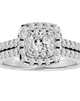 Inel de Logodnă Vintage Pavé Halo din Aur 14k cu Diamante Create în Laborator de 0.95 ct din 14k Aur Alb - Castelo.ro