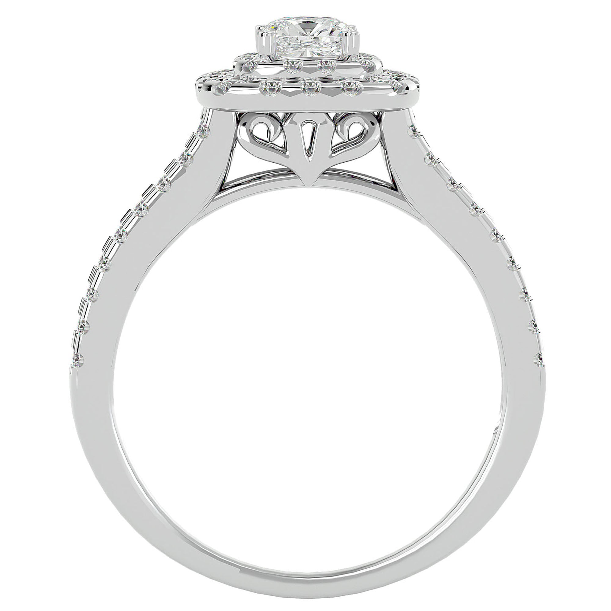 Inel de Logodnă Vintage Pavé Halo din Aur 14k cu Diamante Create în Laborator de 0.95 ct din 14k Aur Alb - Castelo.ro