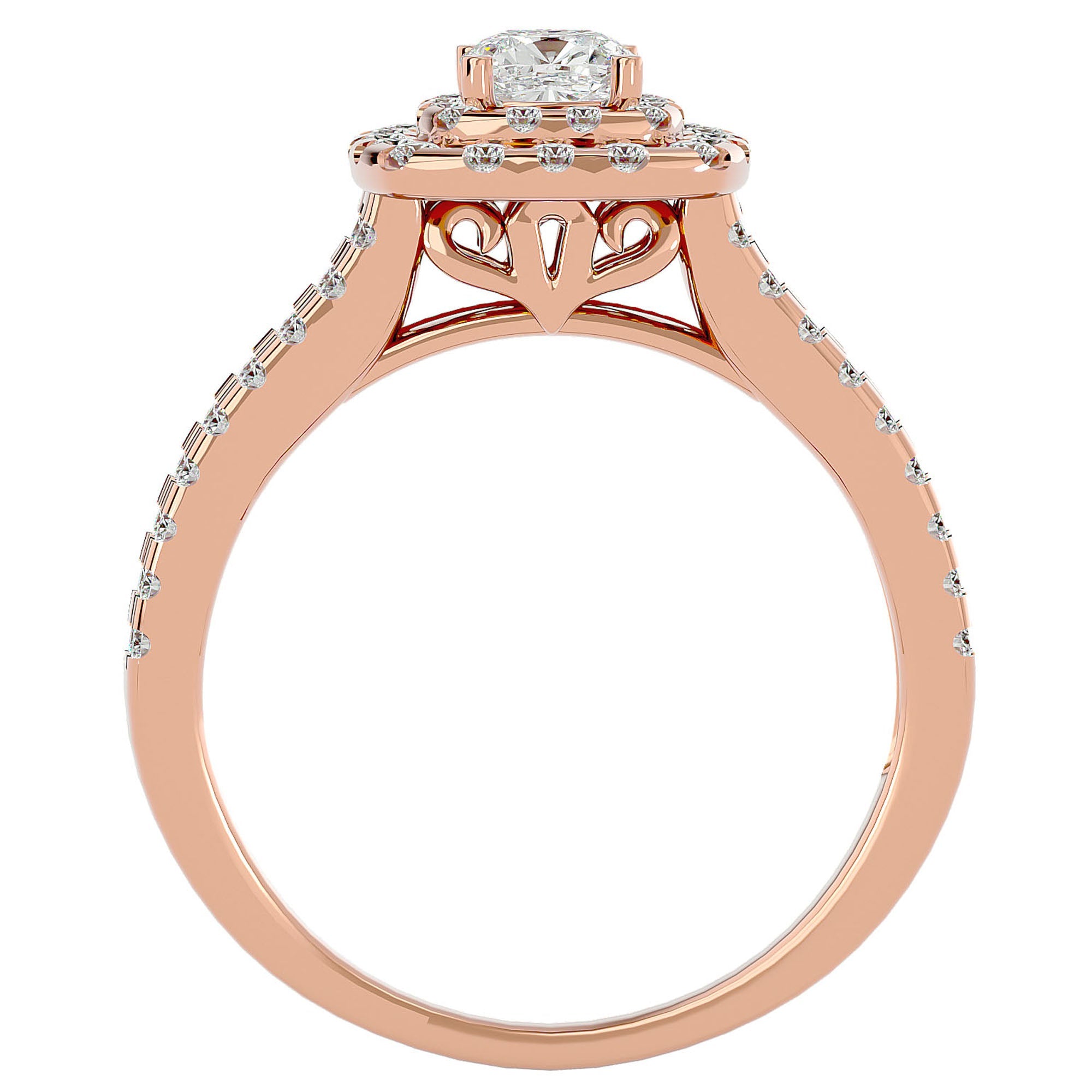 Inel de Logodnă Vintage Pavé Halo din Aur 14k cu Diamante Create în Laborator de 0.95 ct din 14k Aur Roz - Castelo.ro