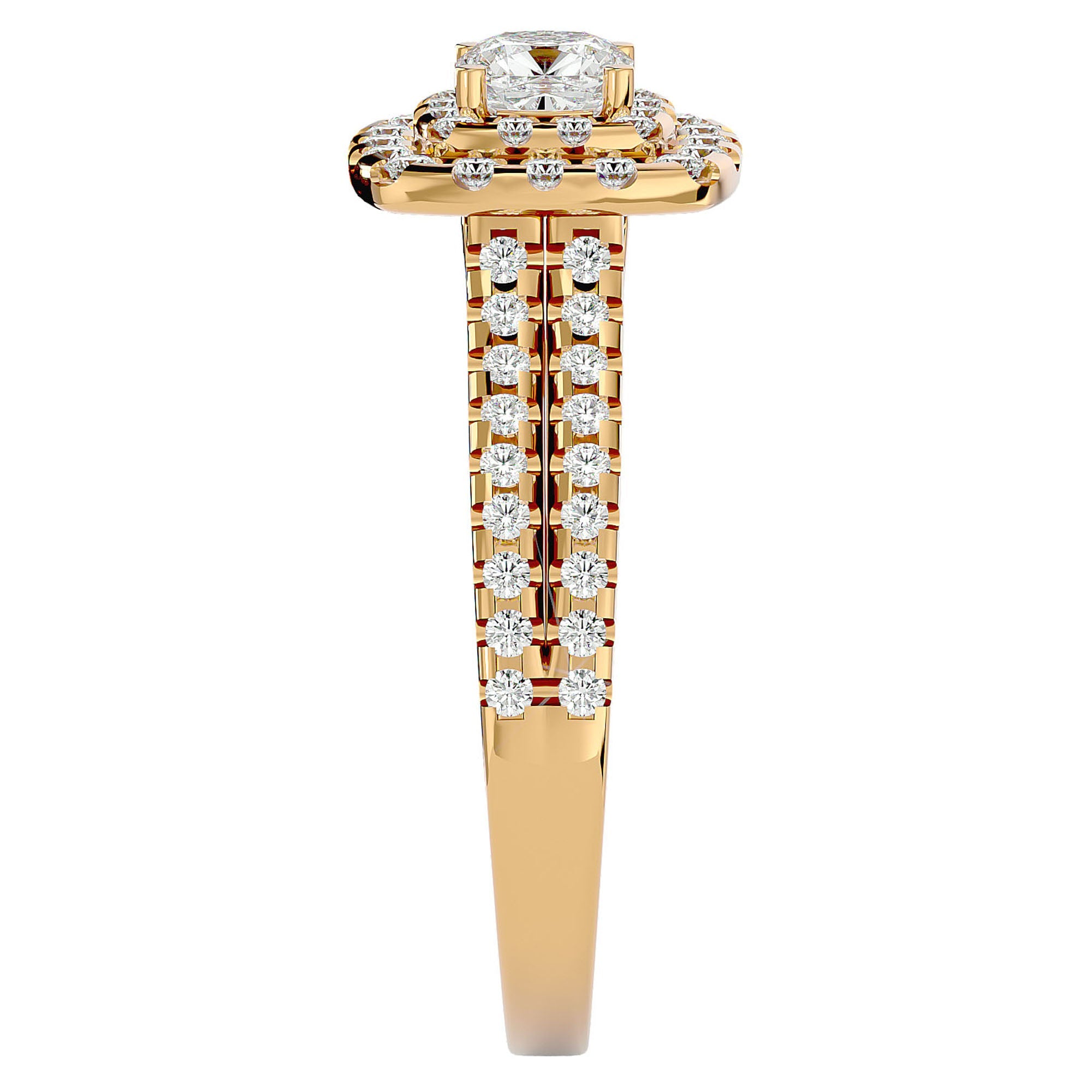 Inel de Logodnă Vintage Pavé Halo din Aur 14k cu Diamante Create în Laborator de 0.95 ct din 14k Aur Galben - Castelo.ro