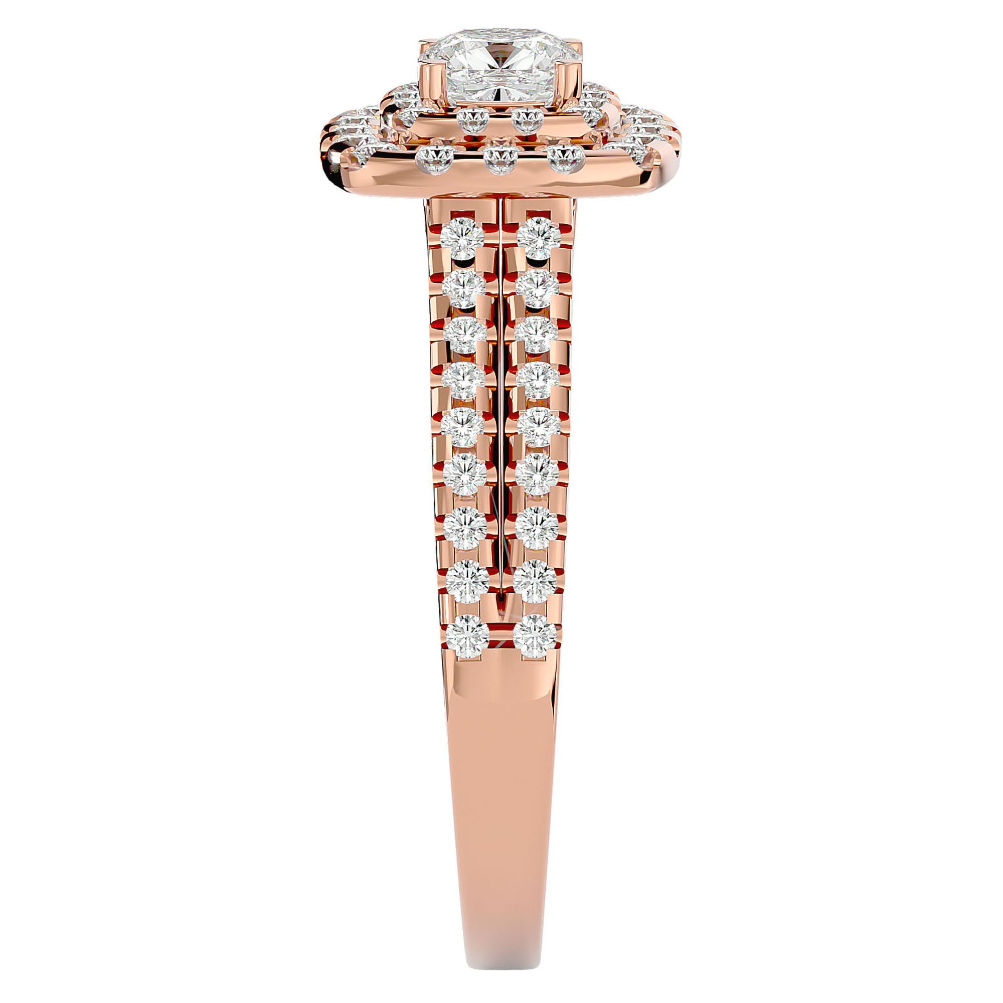 Inel de Logodnă Vintage Pavé Halo din Aur 14k cu Diamante Create în Laborator de 0.95 ct din 14k Aur Roz - Castelo.ro
