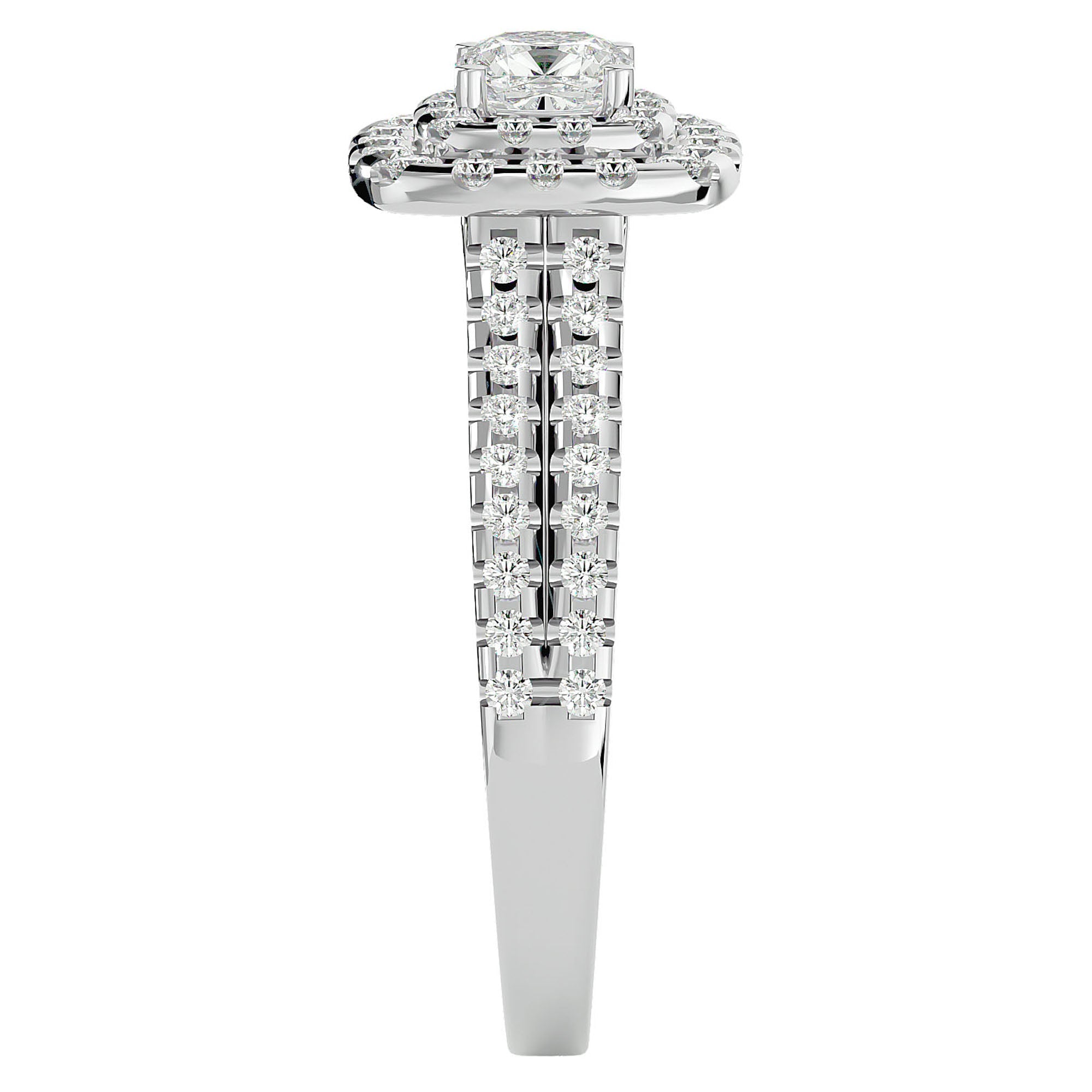 Inel de Logodnă Vintage Pavé Halo din Aur 14k cu Diamante Naturale de 0.95 ct din 14k Aur Alb - Castelo.ro