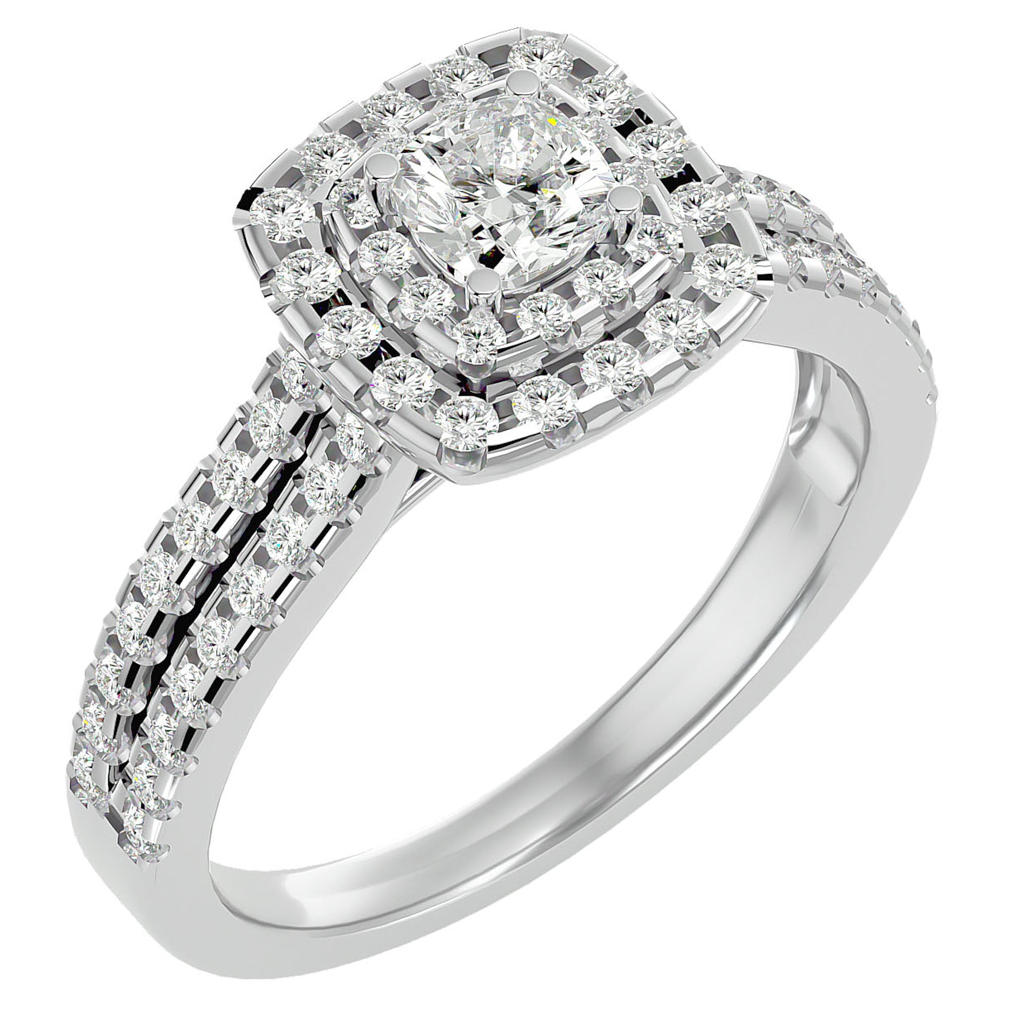 Inel de Logodnă Vintage Pavé Halo din Aur 14k cu Diamante Create în Laborator de 0.95 ct din 14k Aur Alb - Castelo.ro