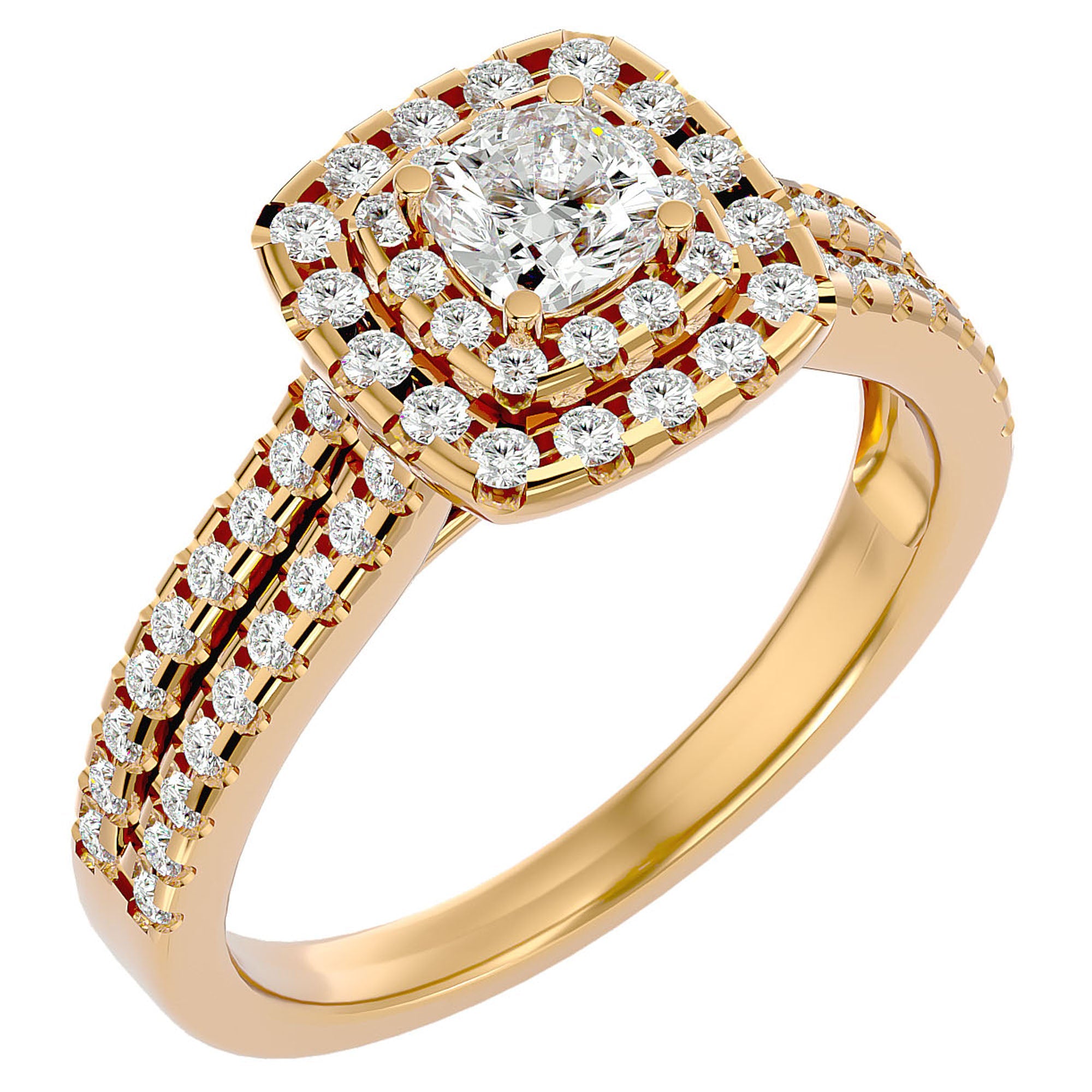 Inel de Logodnă Vintage Pavé Halo din Aur 14k cu Diamante Create în Laborator de 0.95 ct din 14k Aur Galben - Castelo.ro