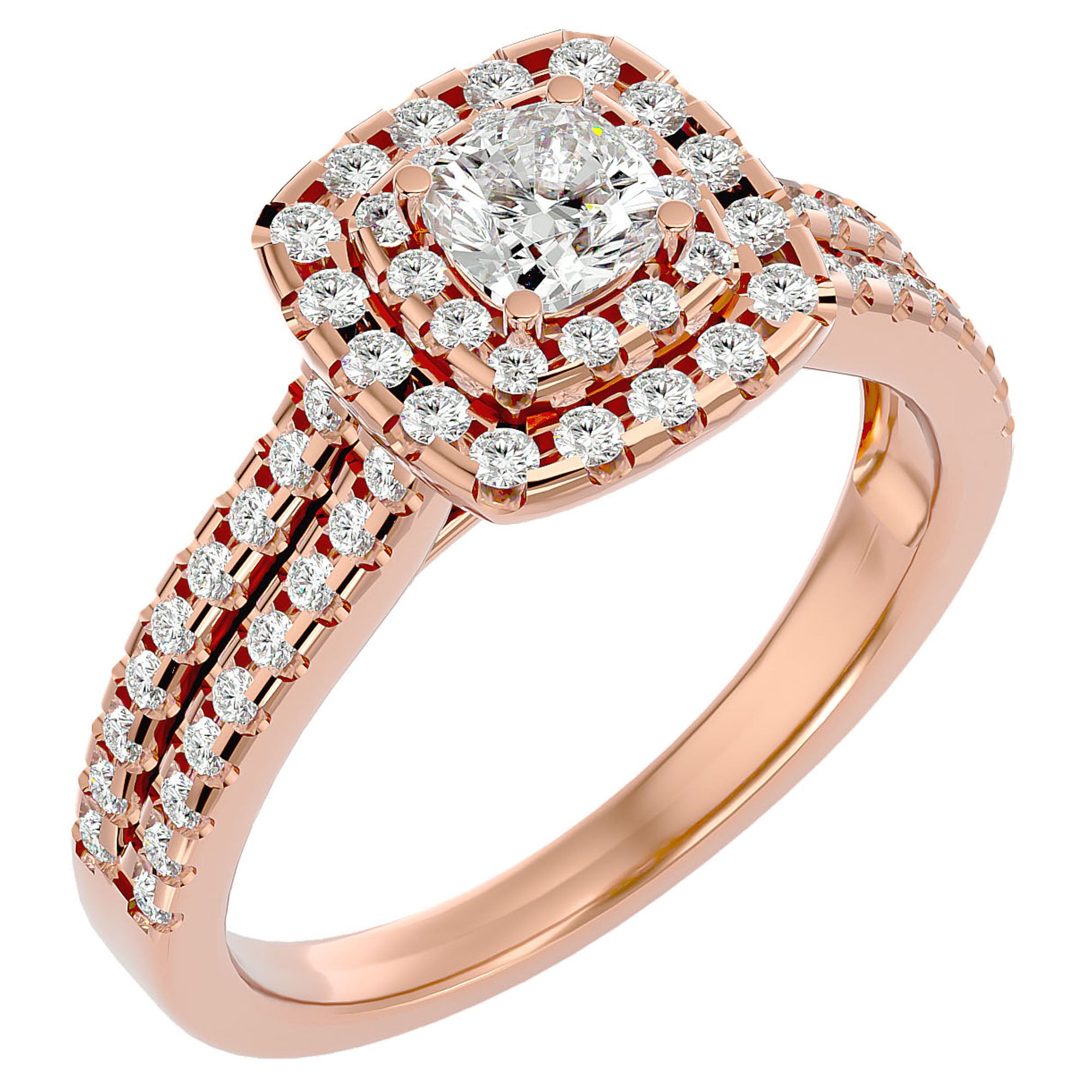 Inel de Logodnă Vintage Pavé Halo din Aur 14k cu Diamante Create în Laborator de 0.95 ct din 14k Aur Roz - Castelo.ro