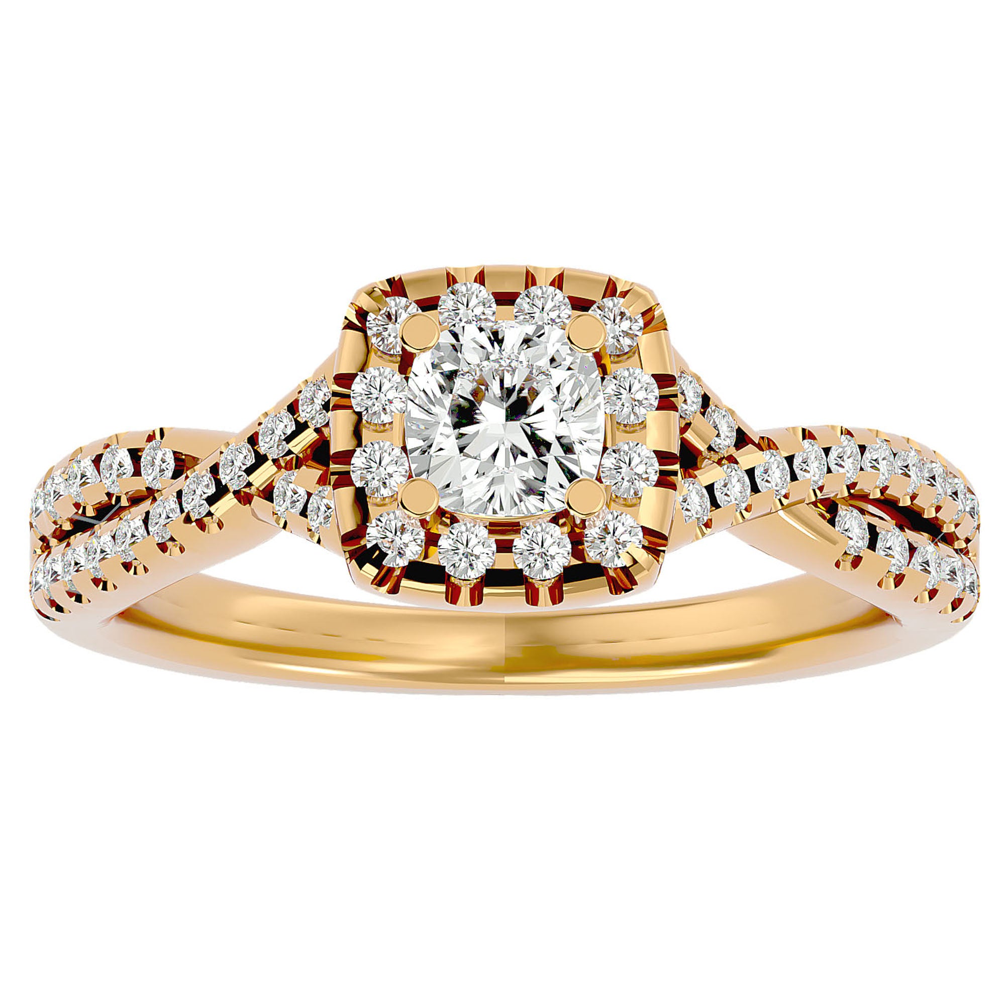 Inel de Logodnă Vintage Pavé Halo din Aur 14k cu Diamante Naturale de 0.77 ct din 14k Aur Galben - Castelo.ro