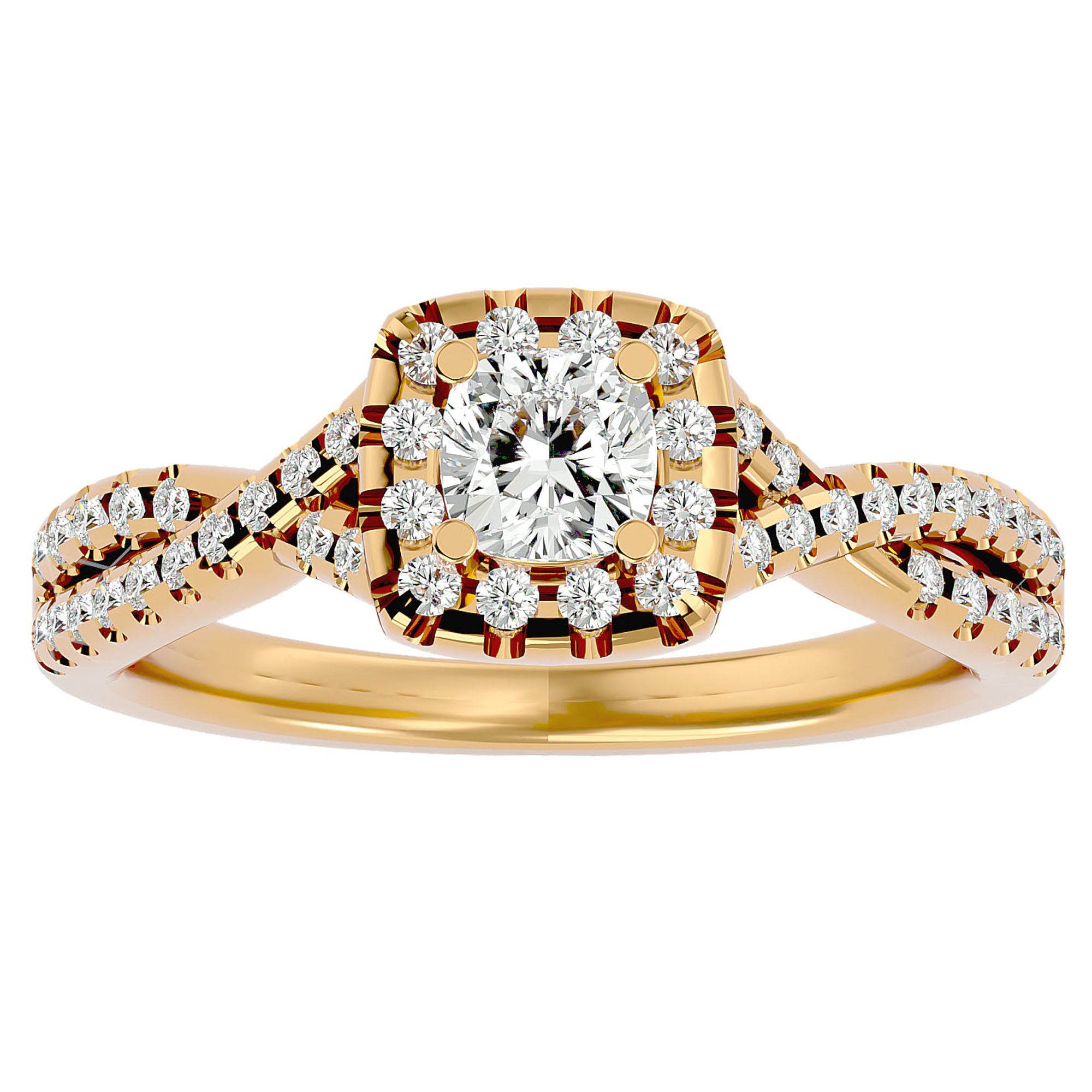 Inel de Logodnă Vintage Pavé Halo din Aur 14k cu Diamante Create în Laborator de 0.77 ct din 14k Aur Galben - Castelo.ro