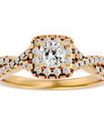 Inel de Logodnă Vintage Pavé Halo din Aur 14k cu Moissanite de 0.77 ct din 14k Aur Galben - Castelo.ro