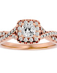 Inel de Logodnă Vintage Pavé Halo cu Diamante Create în Laborator de 0.77 ct din 18k Aur Roz - Castelo.ro