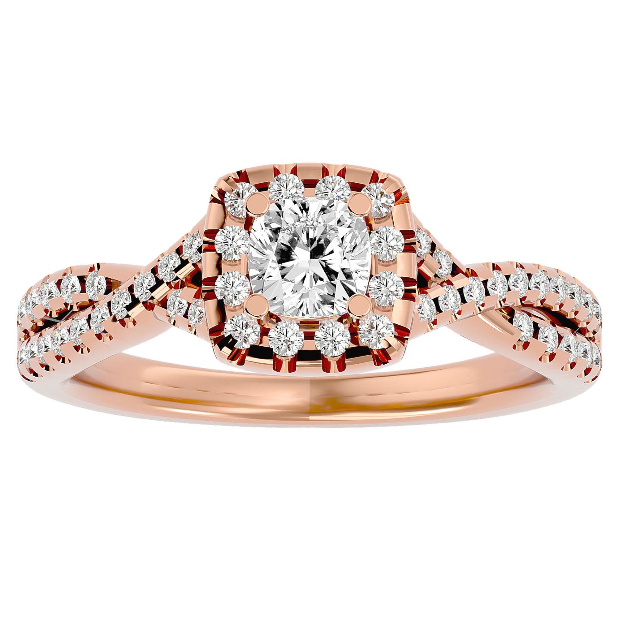 Inel de Logodnă Vintage Pavé Halo din Aur 14k cu Diamante Create în Laborator de 0.77 ct din 14k Aur Roz - Castelo.ro