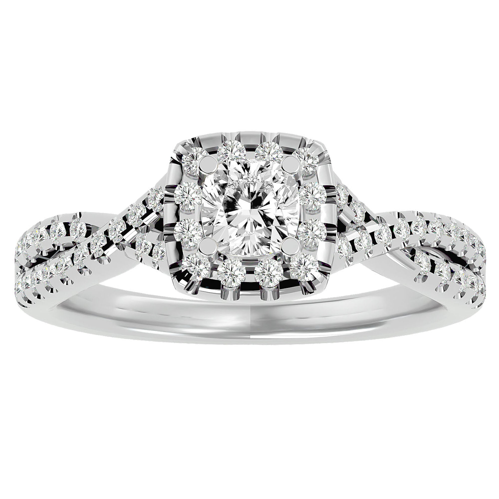 Inel de Logodnă Vintage Pavé Halo din Aur 14k cu Diamante Naturale de 0.77 ct din 14k Aur Alb - Castelo.ro