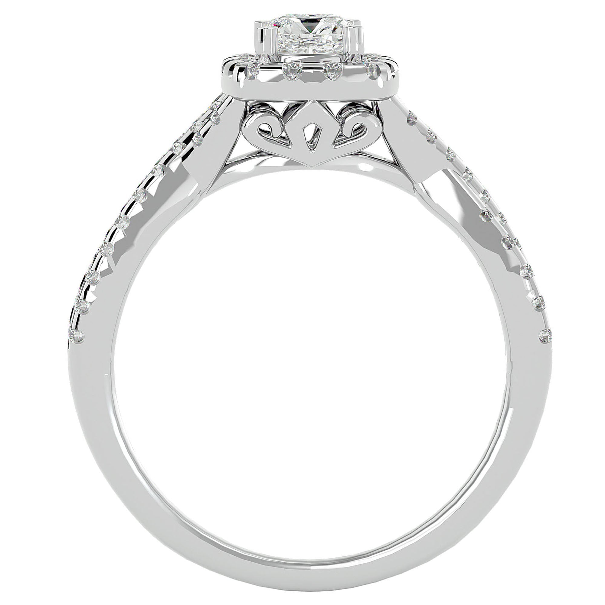 Inel de Logodnă Vintage Pavé Halo din Aur 14k cu Diamante Create în Laborator de 0.77 ct din 14k Aur Alb - Castelo.ro