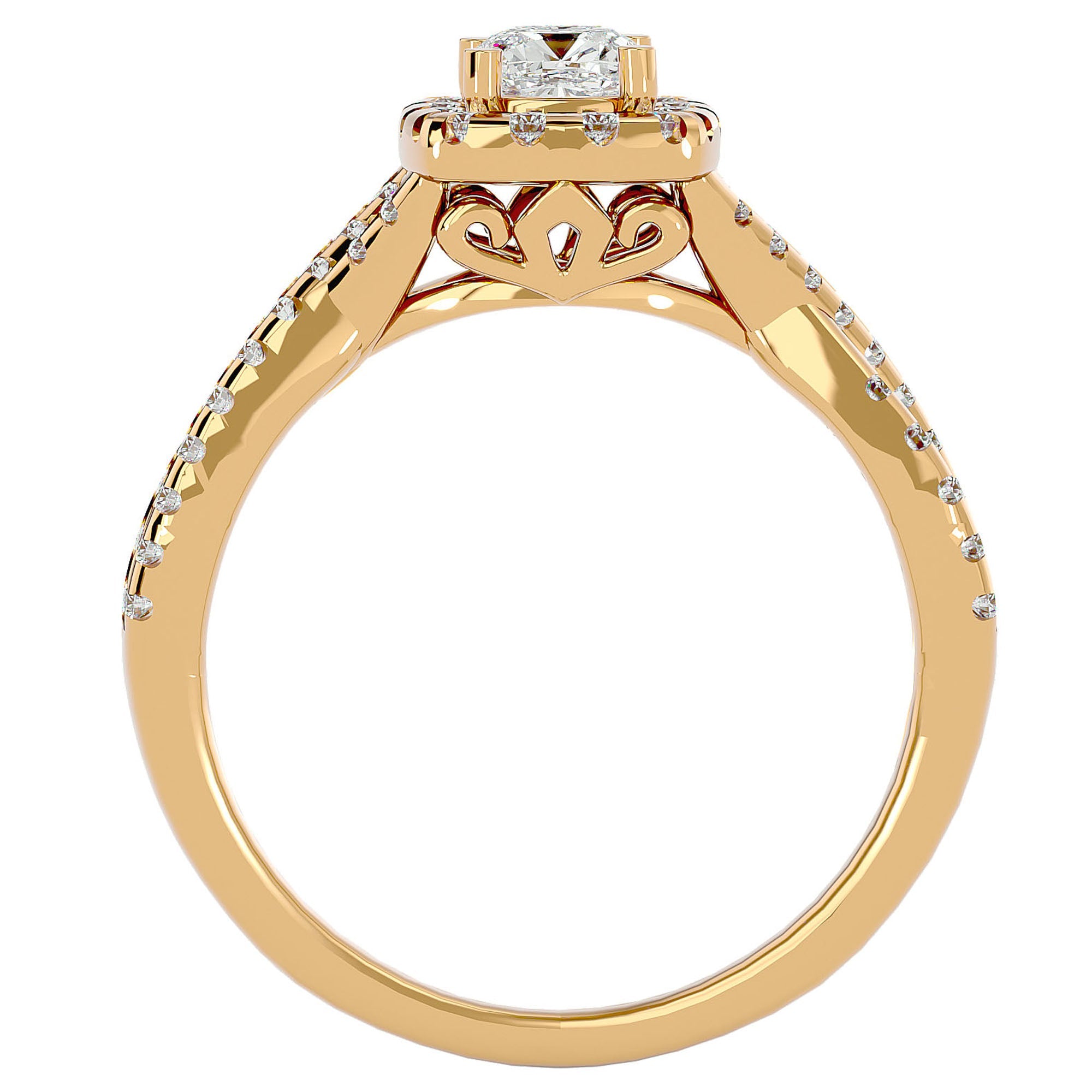 Inel de Logodnă Vintage Pavé Halo din Aur 14k cu Diamante Create în Laborator de 0.77 ct din 14k Aur Galben - Castelo.ro