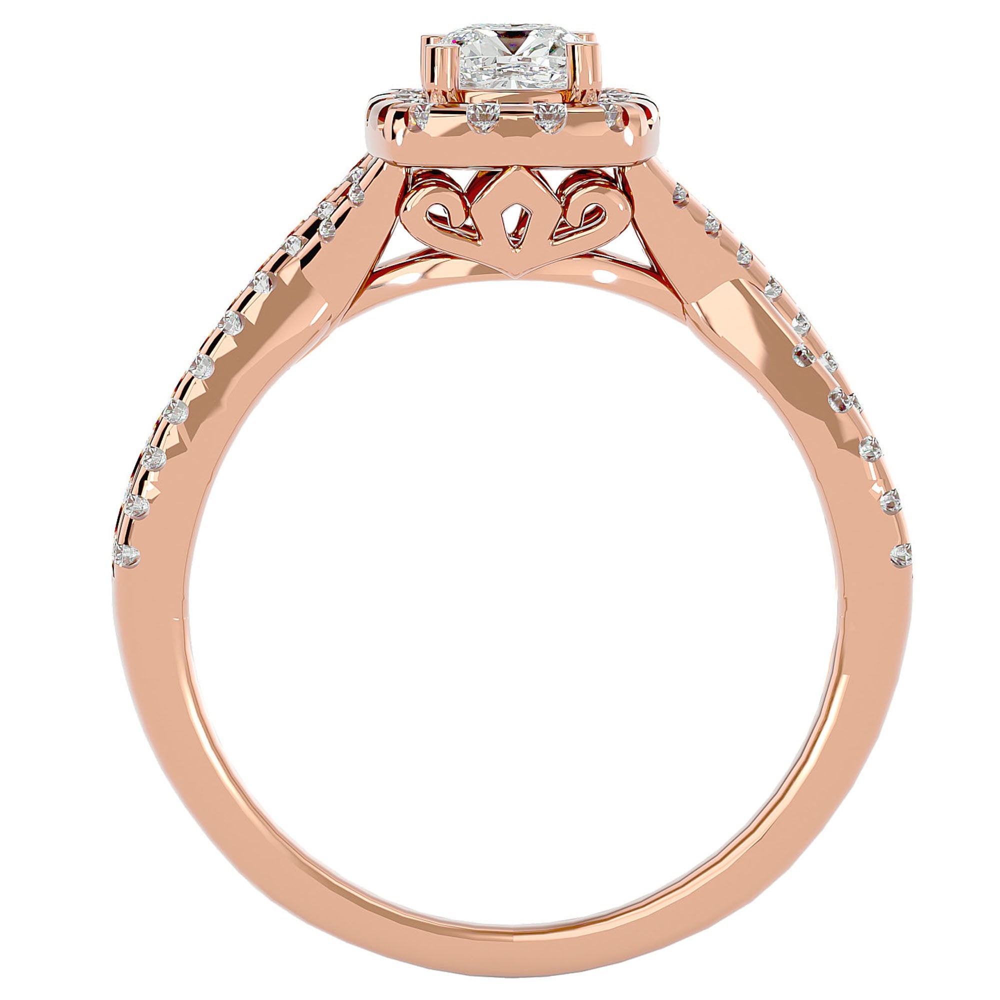 Inel de Logodnă Vintage Pavé Halo din Aur 14k cu Diamante Create în Laborator de 0.77 ct din 14k Aur Roz - Castelo.ro