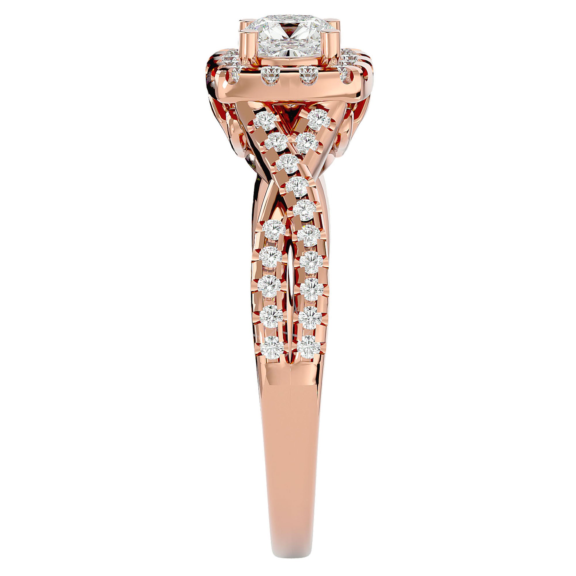 Inel de Logodnă Vintage Pavé Halo cu Diamante Create în Laborator de 0.77 ct din 18k Aur Roz - Castelo.ro