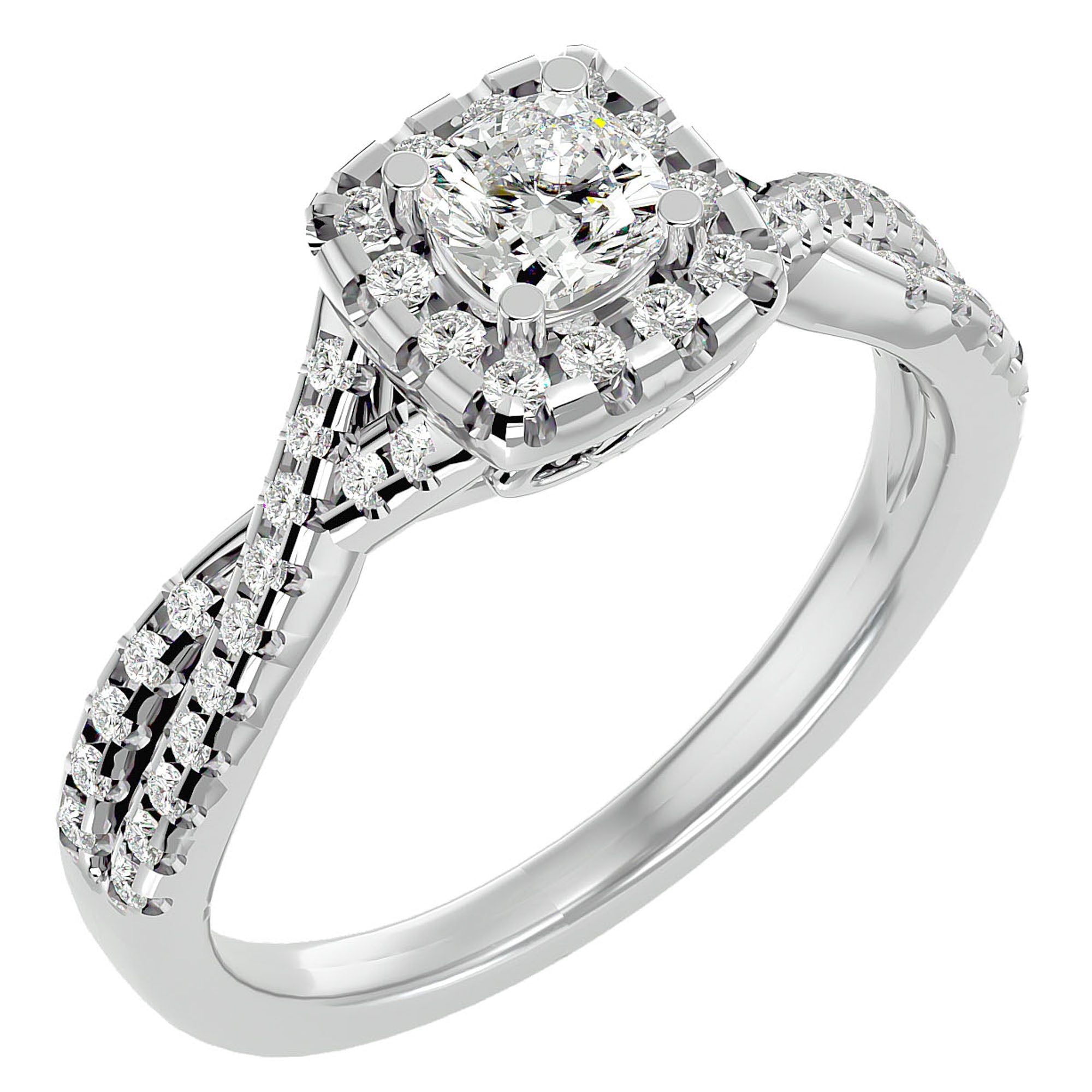 Inel de Logodnă Vintage Pavé Halo din Aur 14k cu Diamante Create în Laborator de 0.77 ct din 14k Aur Alb - Castelo.ro