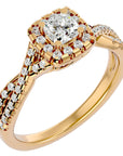 Inel de Logodnă Vintage Pavé Halo cu Diamante Naturale de 0.77 ct din 18k Aur Galben - Castelo.ro