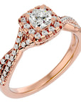 Inel de Logodnă Vintage Pavé Halo cu Diamante Create în Laborator de 0.77 ct din 18k Aur Roz - Castelo.ro