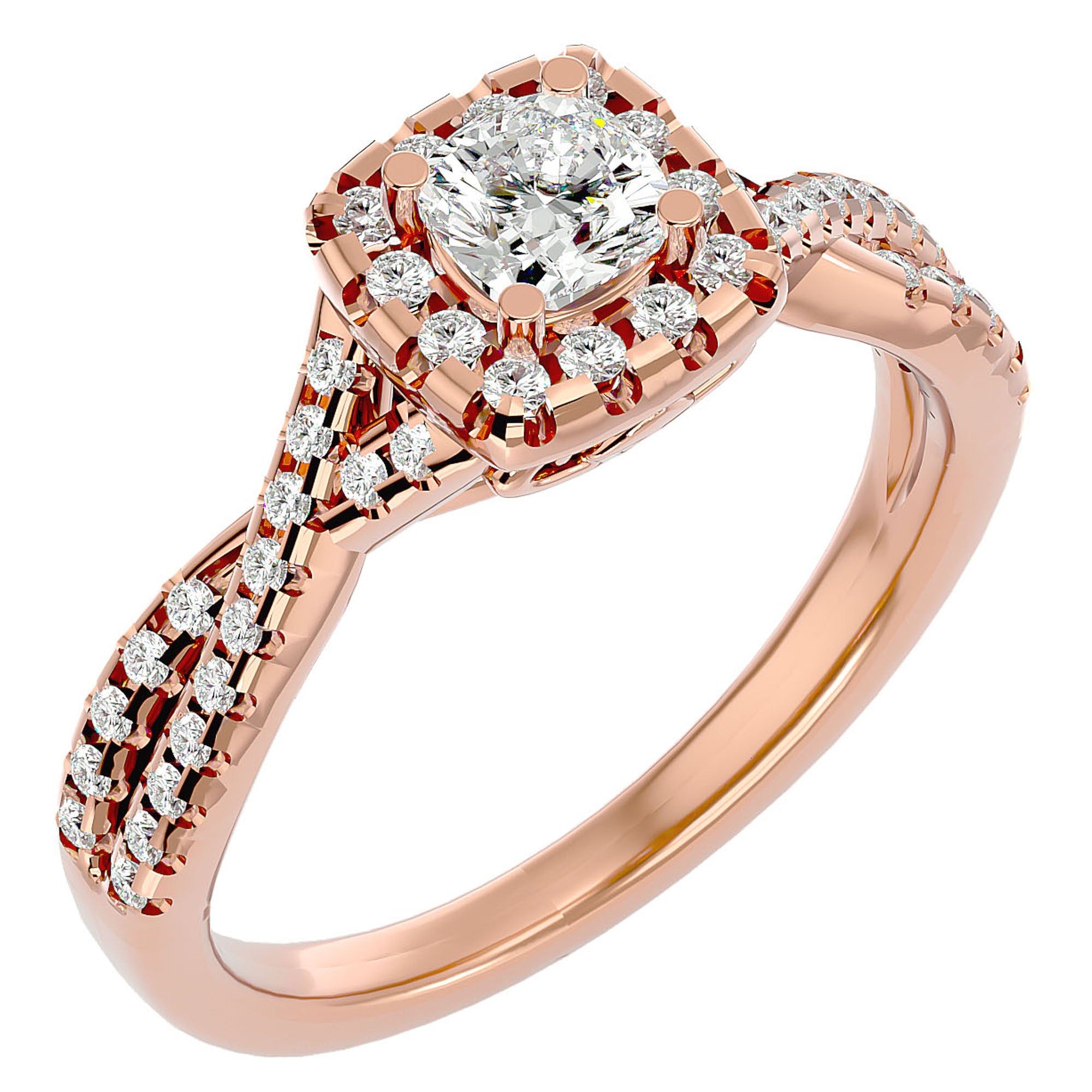 Inel de Logodnă Vintage Pavé Halo din Aur 14k cu Diamante Create în Laborator de 0.77 ct din 14k Aur Roz - Castelo.ro