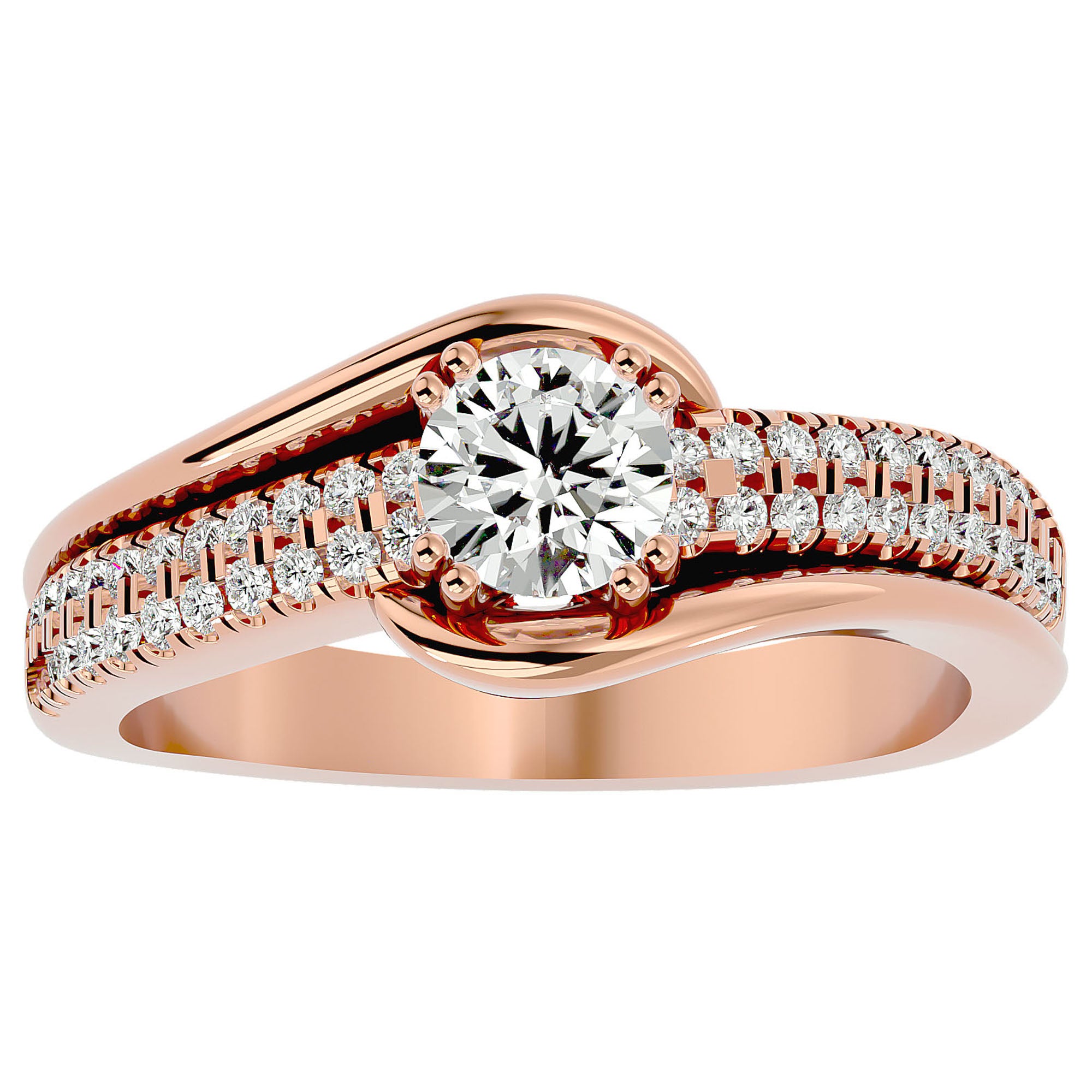 Inel de Logodnă din Aur 14k cu Diamante Naturale Tăietură Rotund Brilliant de 0.74 ct din 14k Aur Roz - Castelo.ro