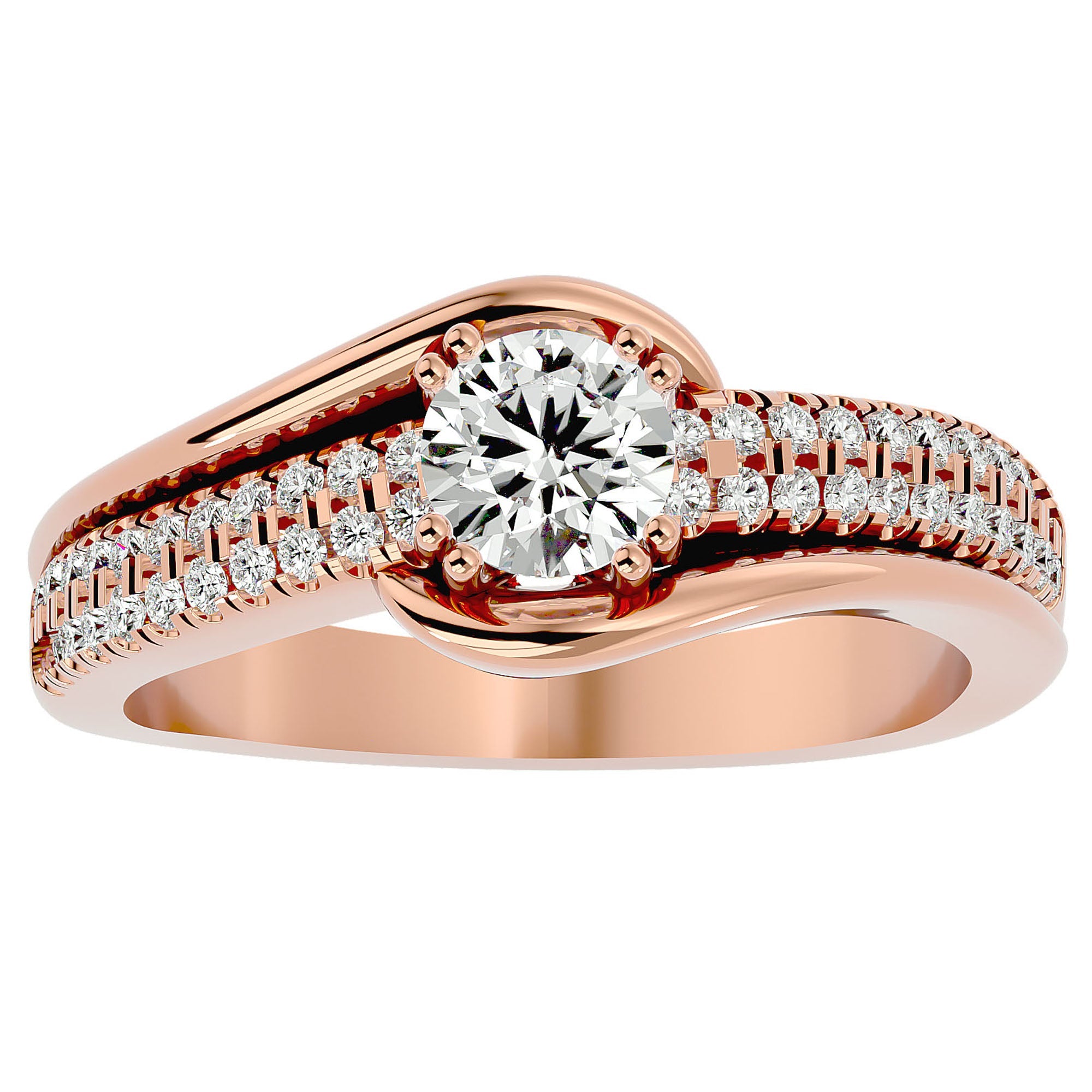Inel de Logodnă Vintage Solitaire Pavé din Aur 14k cu Diamante Create în Laborator de 0.74 ct din 14k Aur Roz - Castelo.ro