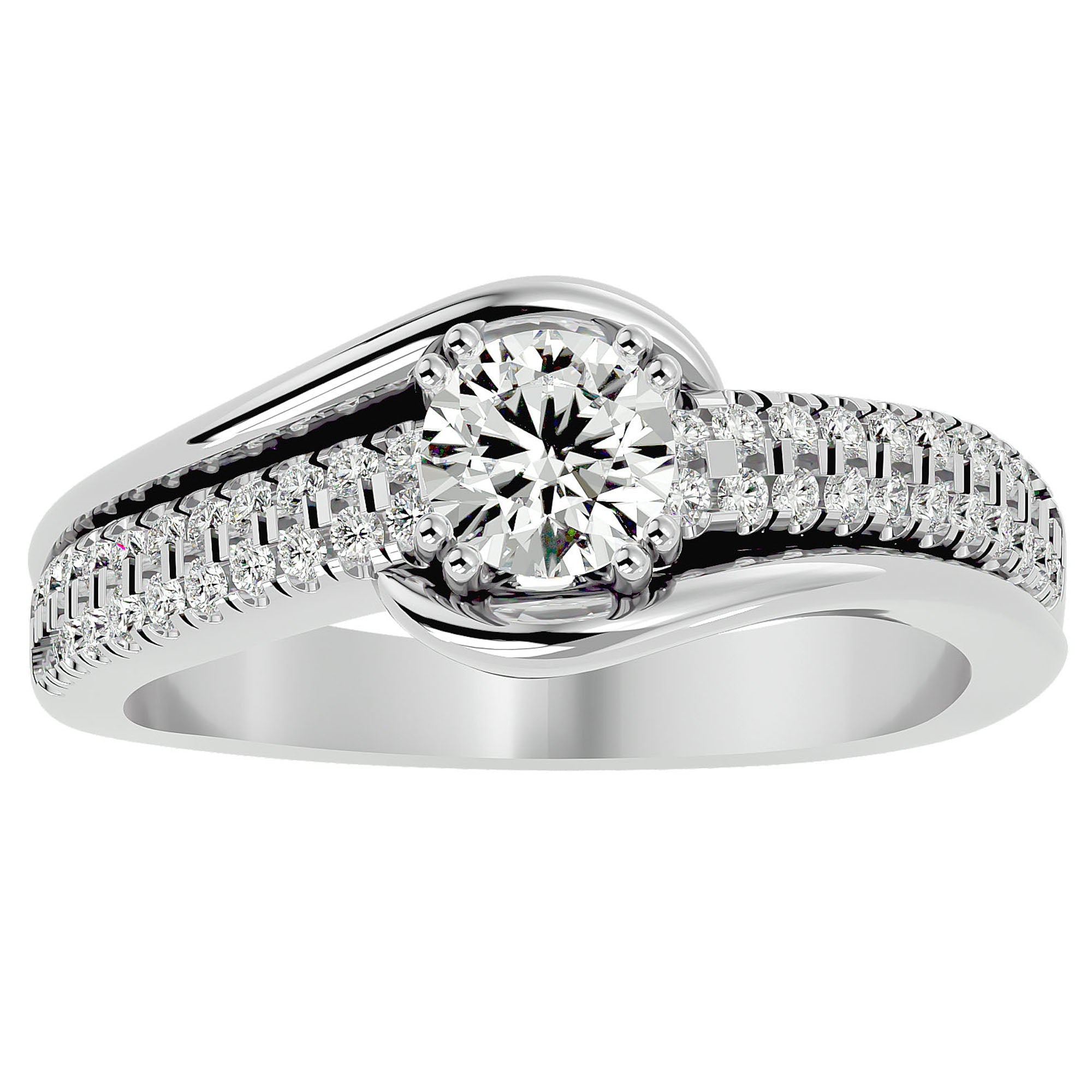 Inel de Logodnă Vintage Solitaire Pavé din Aur 14k cu Diamante Create în Laborator de 0.74 ct din 14k Aur Alb - Castelo.ro