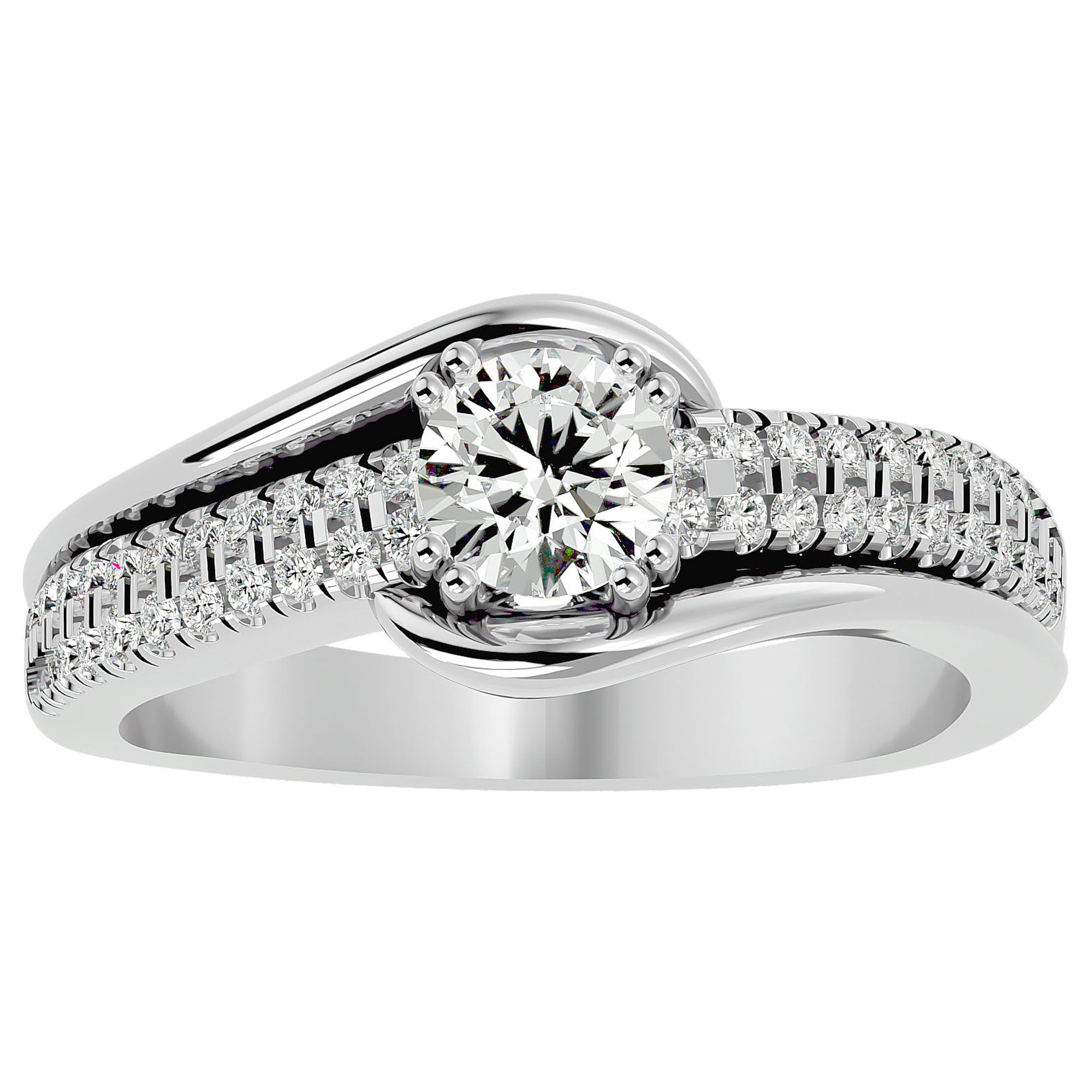 Inel de Logodnă din Aur 14k cu Diamante Naturale Tăietură Rotund Brilliant de 0.74 ct din 14k Aur Alb - Castelo.ro