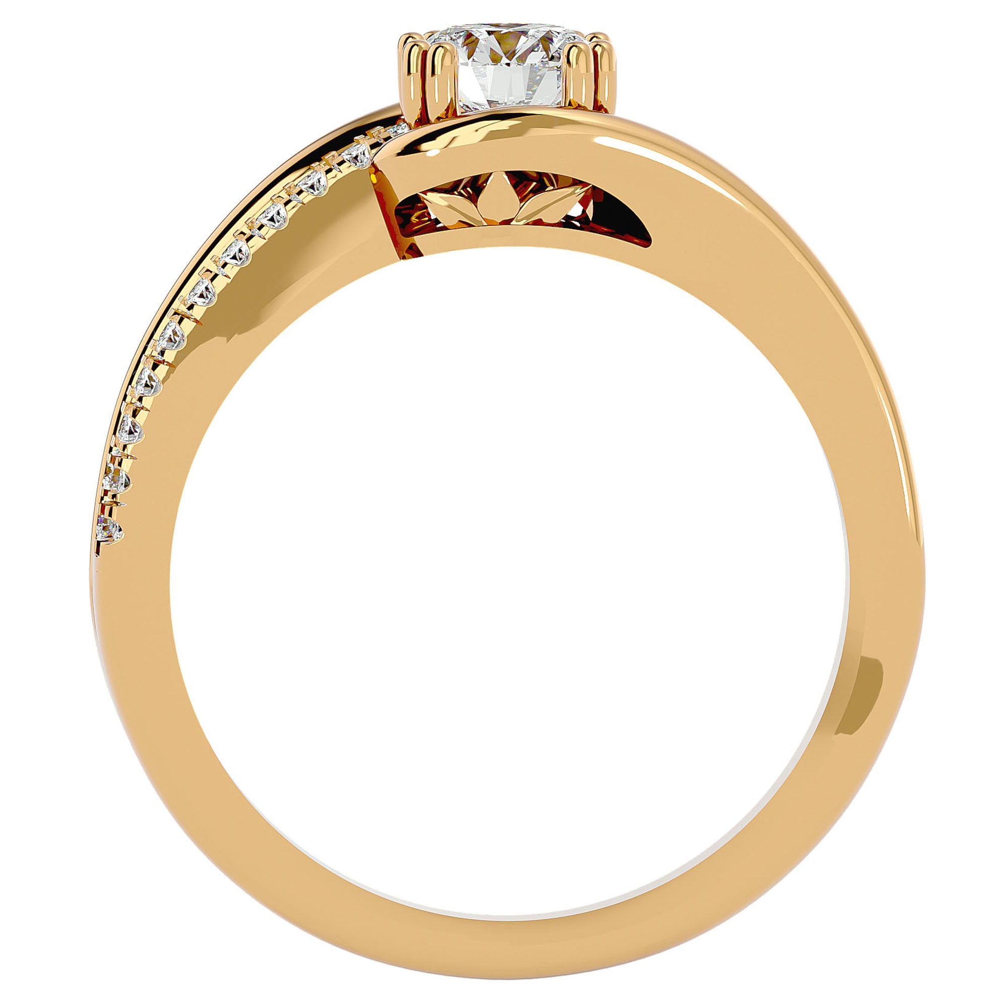 Inel de Logodnă Vintage Solitaire Pavé din Aur 14k cu Diamante Create în Laborator de 0.74 ct din 14k Aur Galben - Castelo.ro