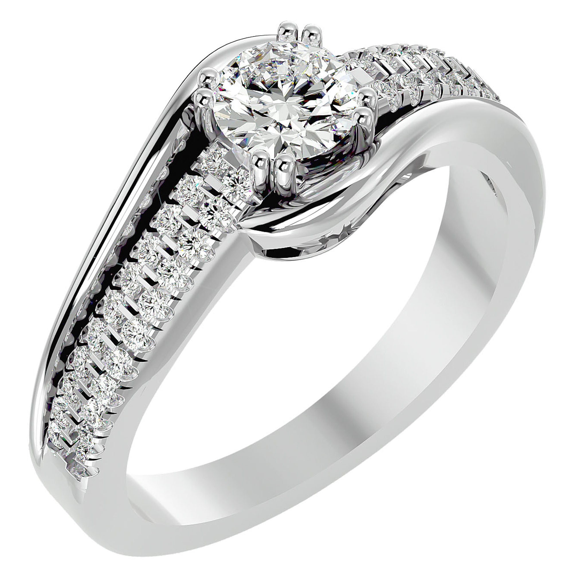 Inel de Logodnă Vintage Solitaire Pavé din Aur 14k cu Diamante Create în Laborator de 0.74 ct din 14k Aur Alb - Castelo.ro