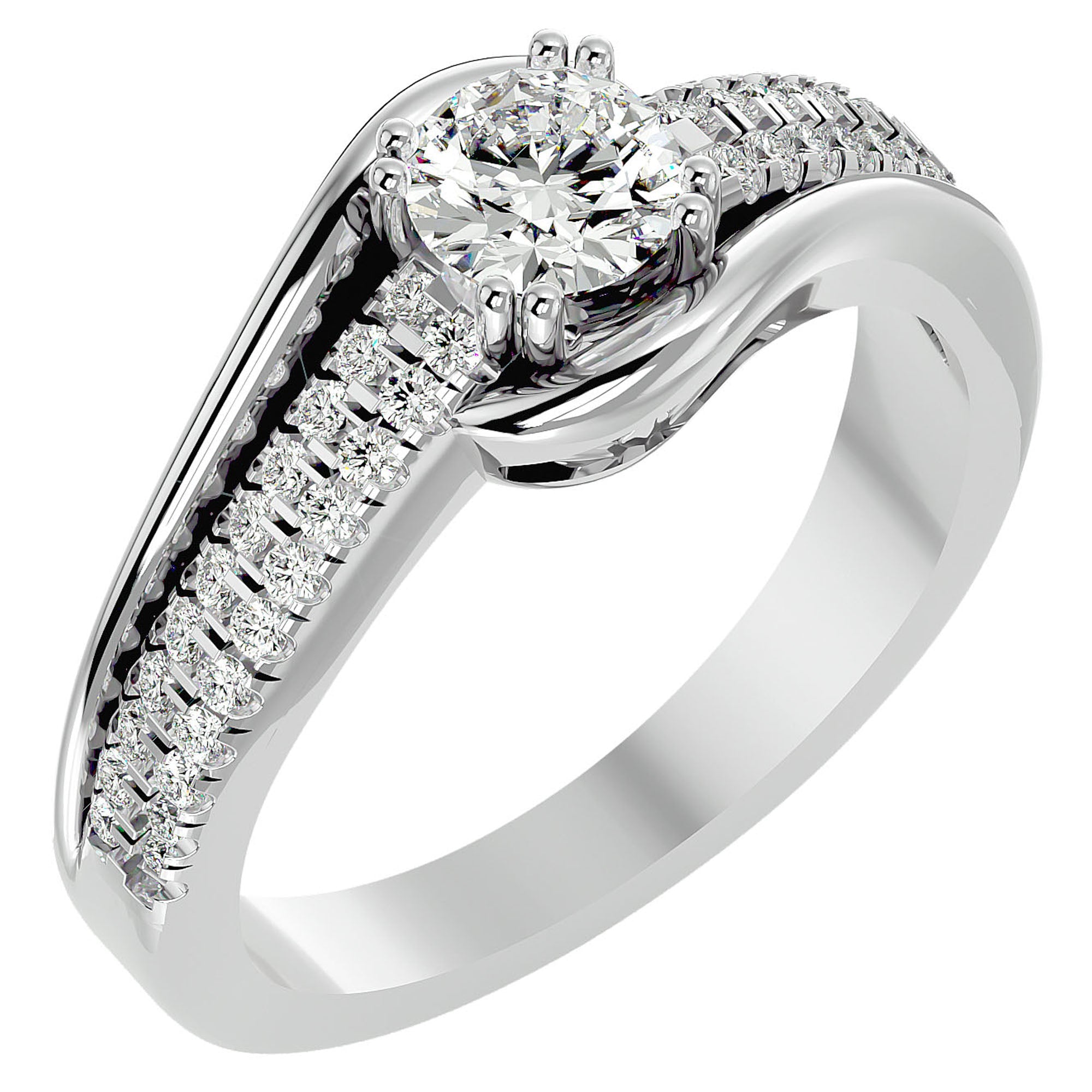 Inel de Logodnă din Aur 14k cu Diamante Naturale Tăietură Rotund Brilliant de 0.74 ct din 14k Aur Alb - Castelo.ro