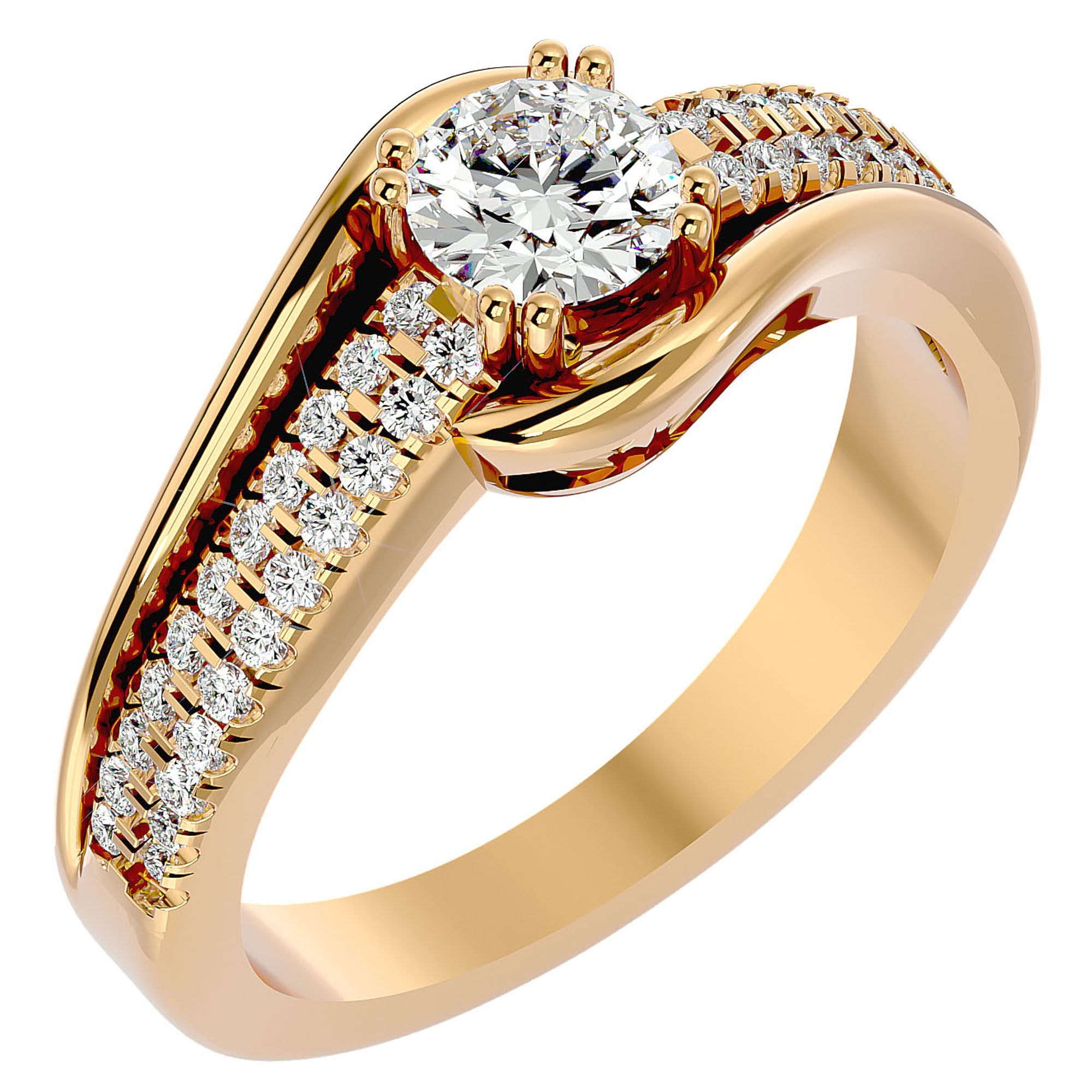 Inel de Logodnă Vintage Solitaire Pavé din Aur 14k cu Diamante Create în Laborator de 0.74 ct din 14k Aur Galben - Castelo.ro