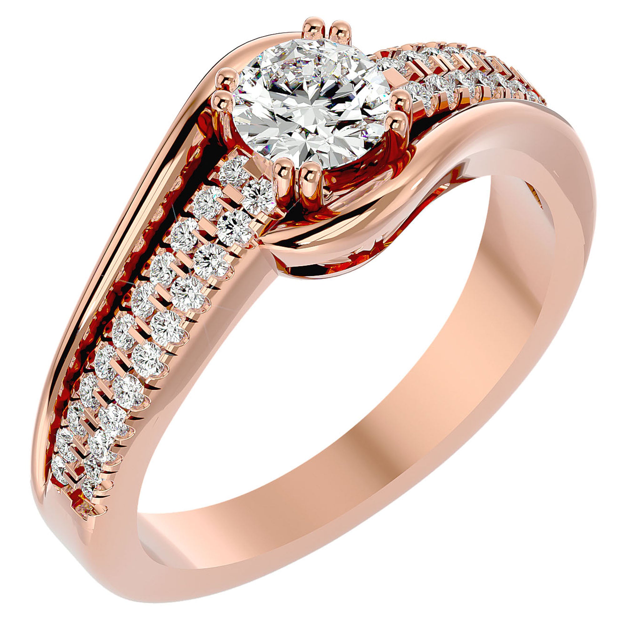 Inel de Logodnă din Aur 14k cu Diamante Naturale Tăietură Rotund Brilliant de 0.74 ct din 14k Aur Roz - Castelo.ro